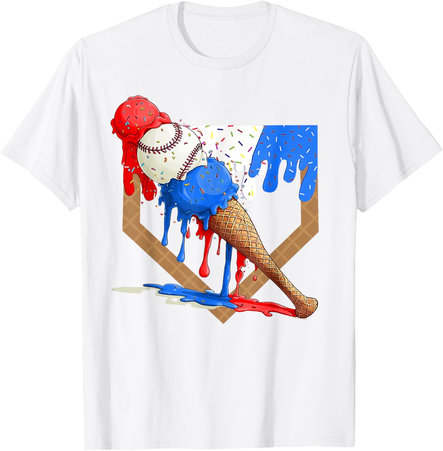 4th of July Red White and Blue Baseball Ice Cream Drip Boys