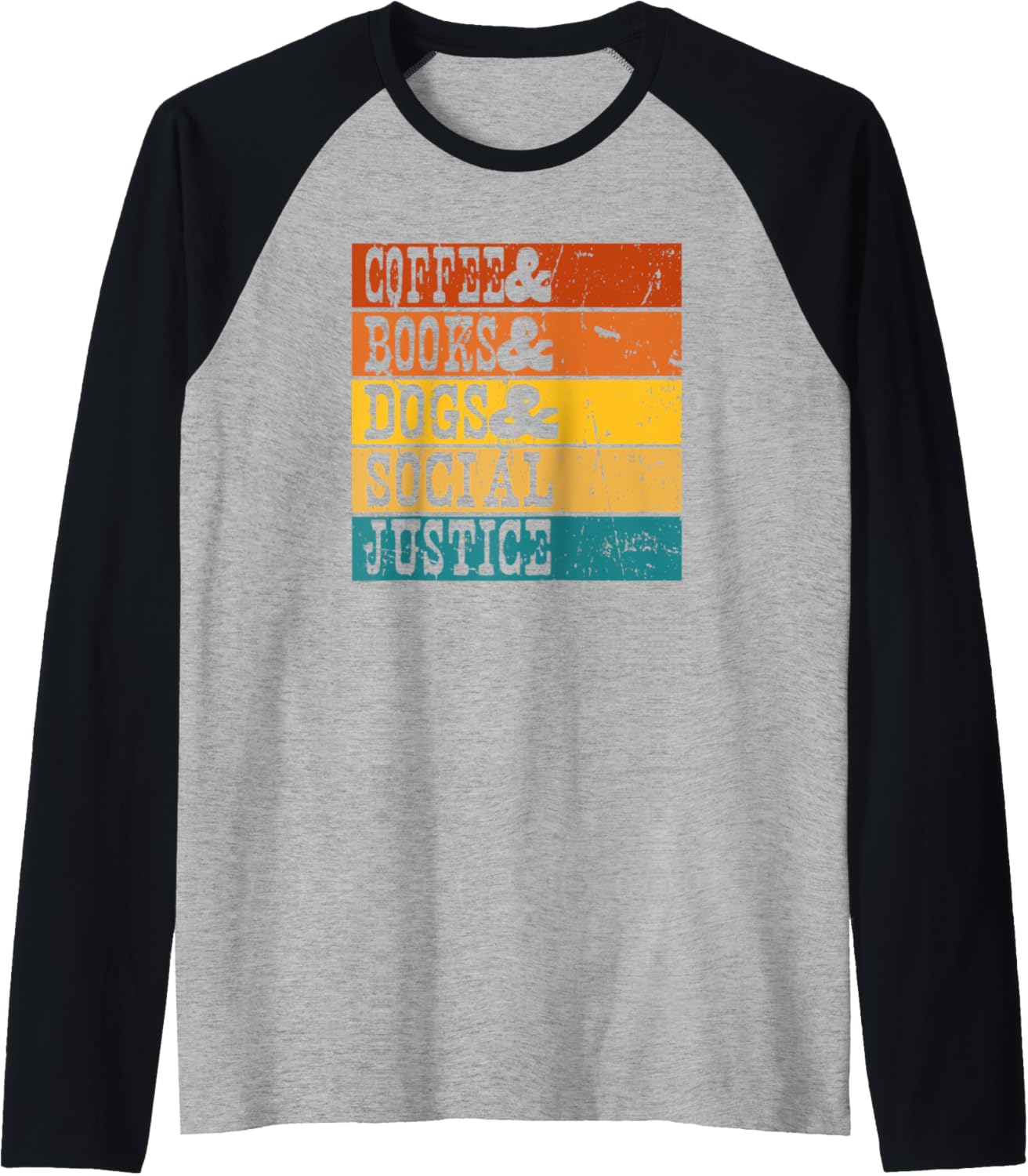 Books and Coffee and Dogs and Social Justice Retro Vintage Raglan Baseball Tee
