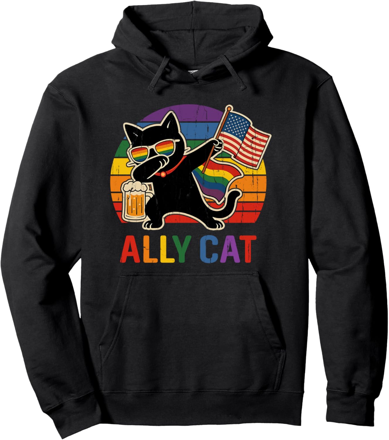 Ally Cat, LGBT Pride, Gay Rainbow, Social Justice Pullover Hoodie
