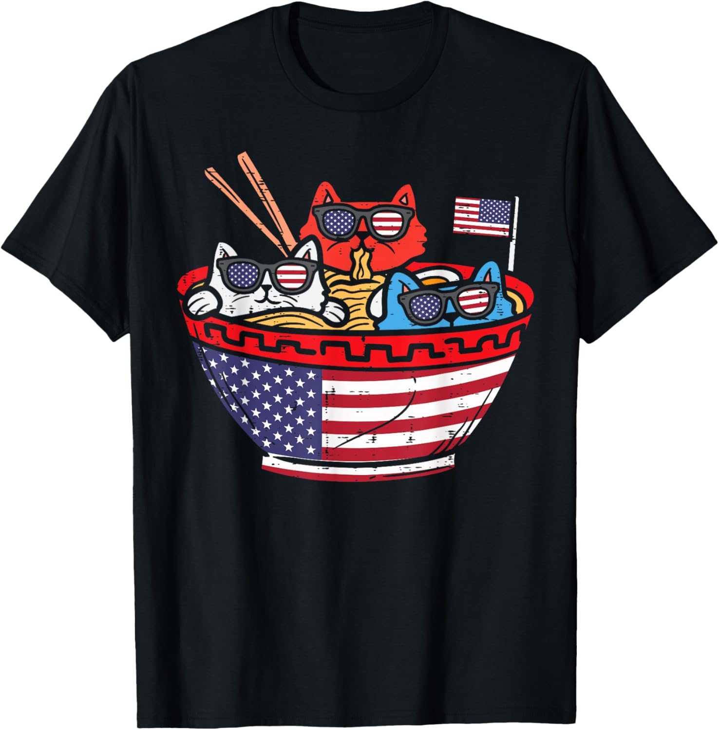 Cats Ramen Anime American Flag USA Funny 4th Of July Fourth