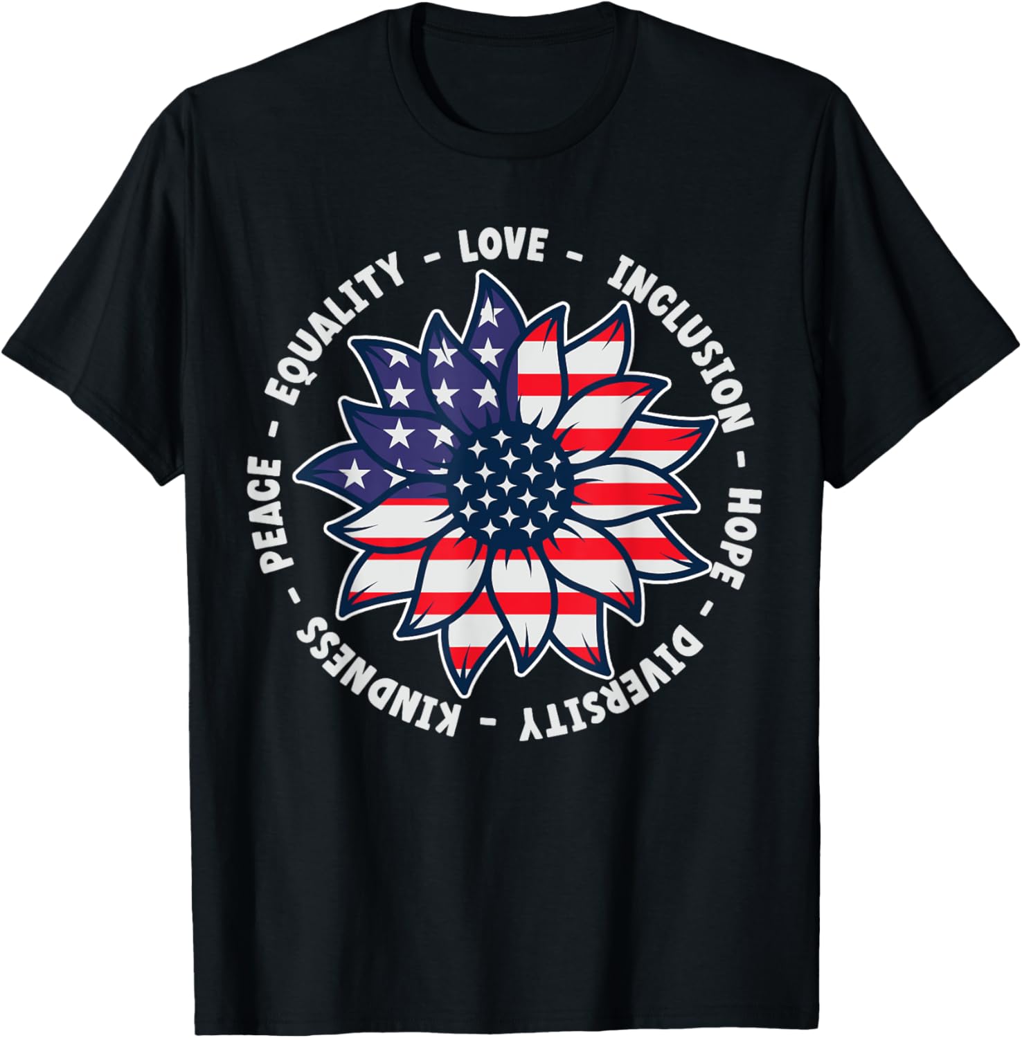 4th of July Shirts for Women and Men Unisex Youth Black Cotton Short Sleeve T Shirt Kindness Peace Equality Love Inclusion Hope Diversity Social Justice T Shirt S