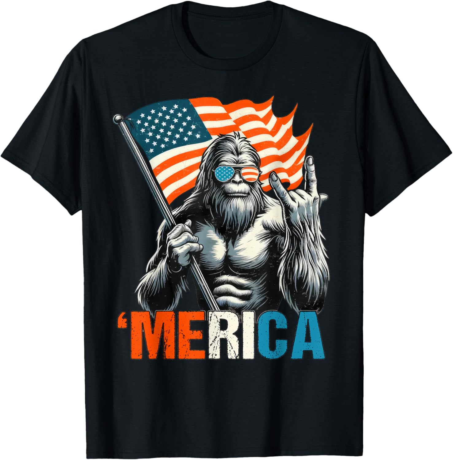 Bigfoot Merica Rock American Flag Patriotic 4th Of July