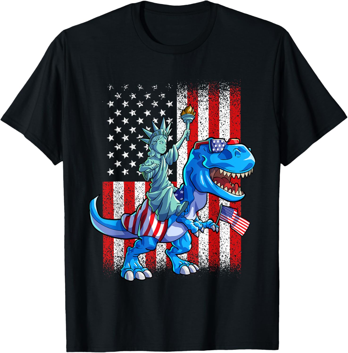 Dino Statue Of Liberty 4th Of July Shirt Boys American Flag