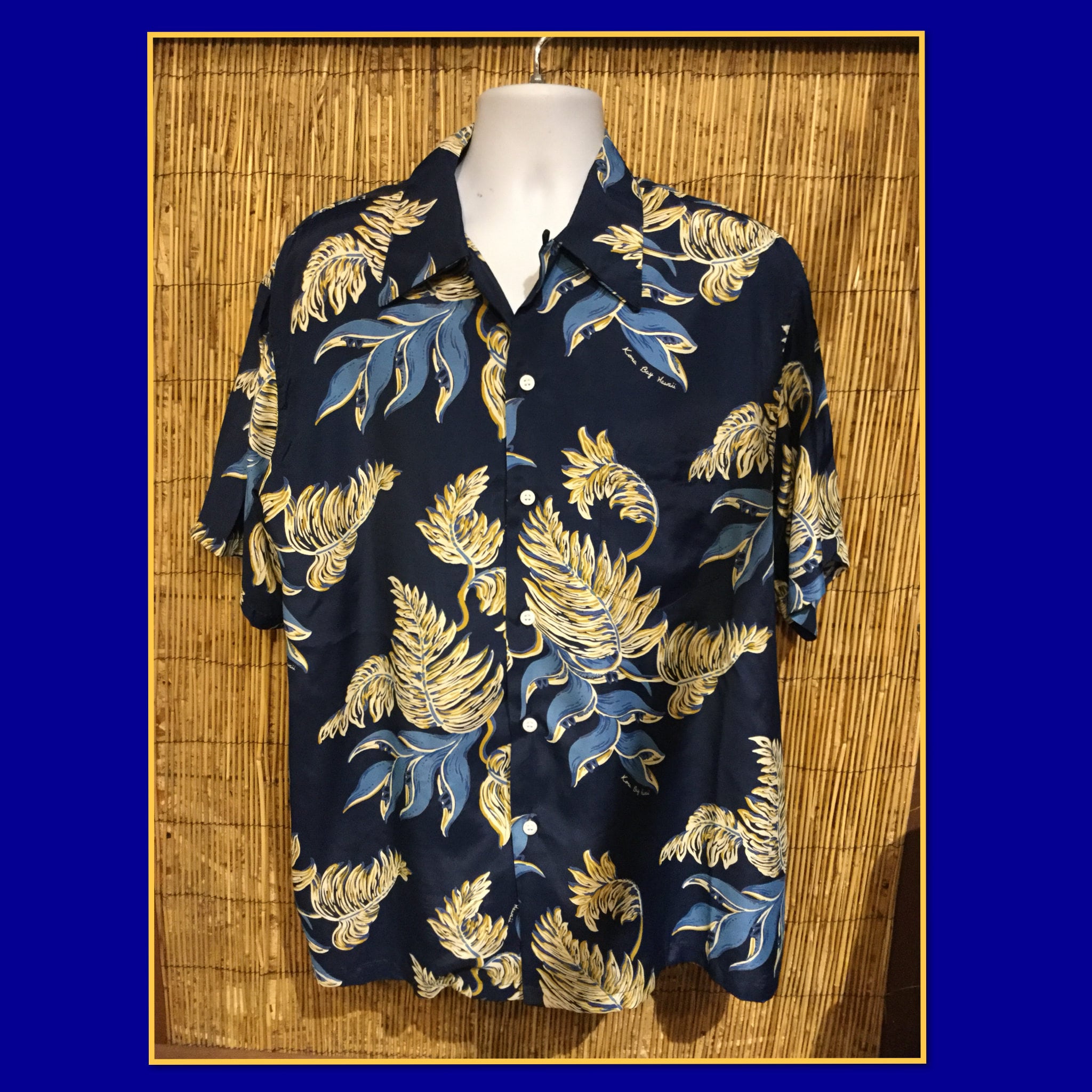 1940s vintage reproduction Kona Bay rayon Hawaiian shirt Currently available in sizes large, & X large.