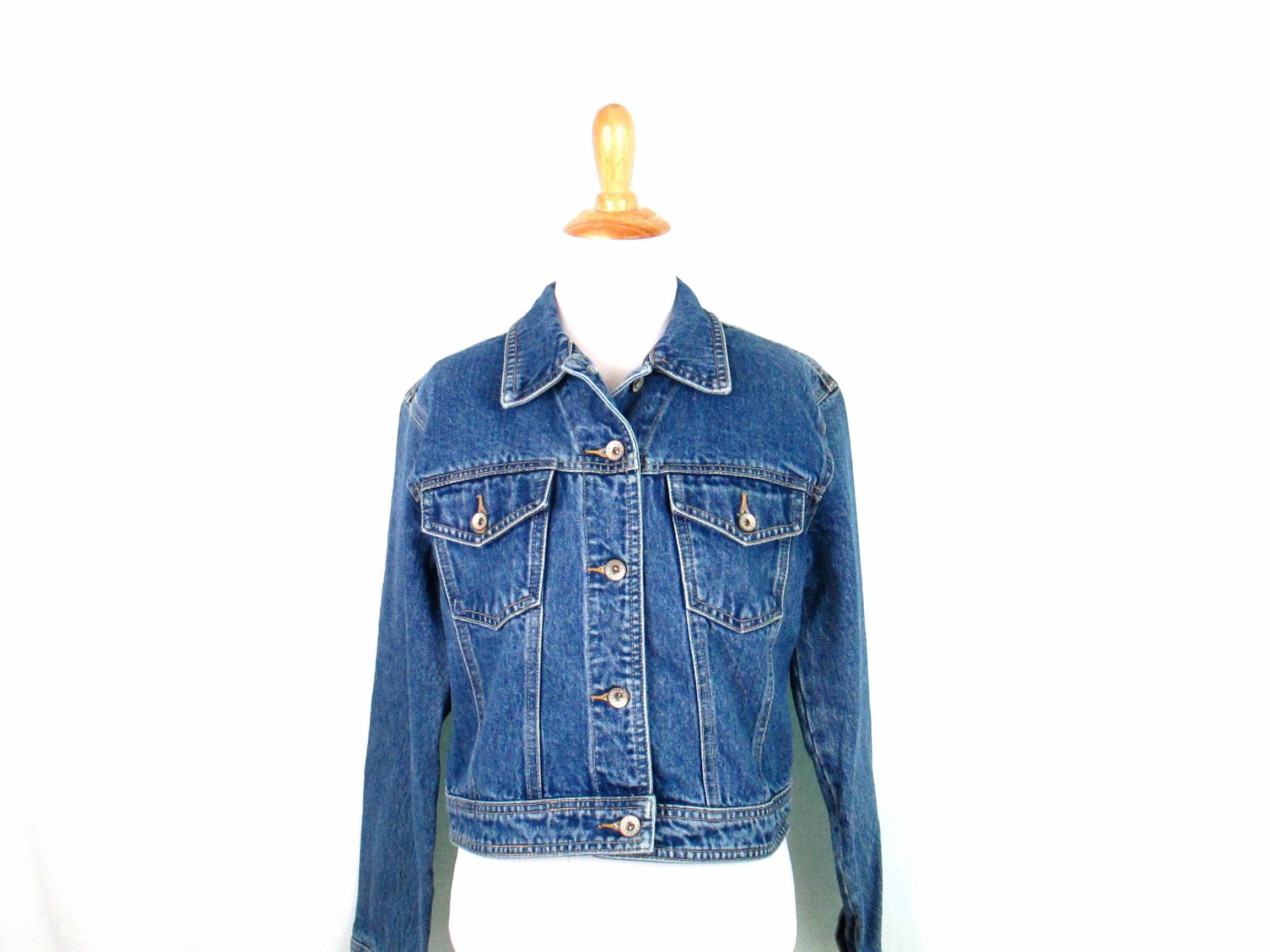 1990&#39;s Gap Blue Jean Jacket Vintage Embroidered Cropped Fit Button Front Denim Jacket Creativity Comes From the Heart Applique Jacket