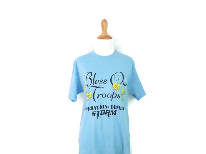 1990&#39;s Bless Our Troops T Shirt Operation Desert Storm Shirt Vintage Yellow Ribbon Troop Support Tee 90&#39;s Adult Medium T shirt