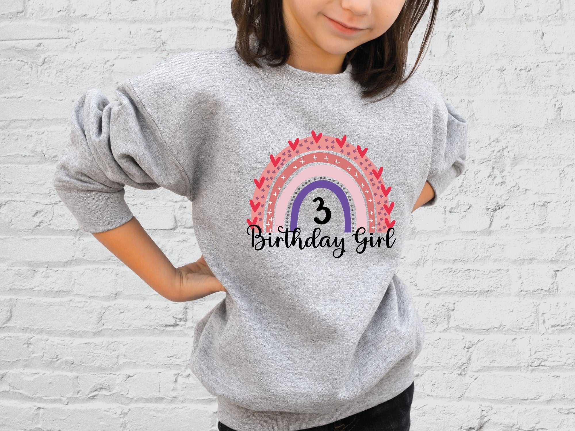 3 Birthday Girl Sweatshirt, 3rd Birthday Sweater,   Birthday Party Crewneck Sweater, Third Birthday Pullover, Gift For Birthday Girl