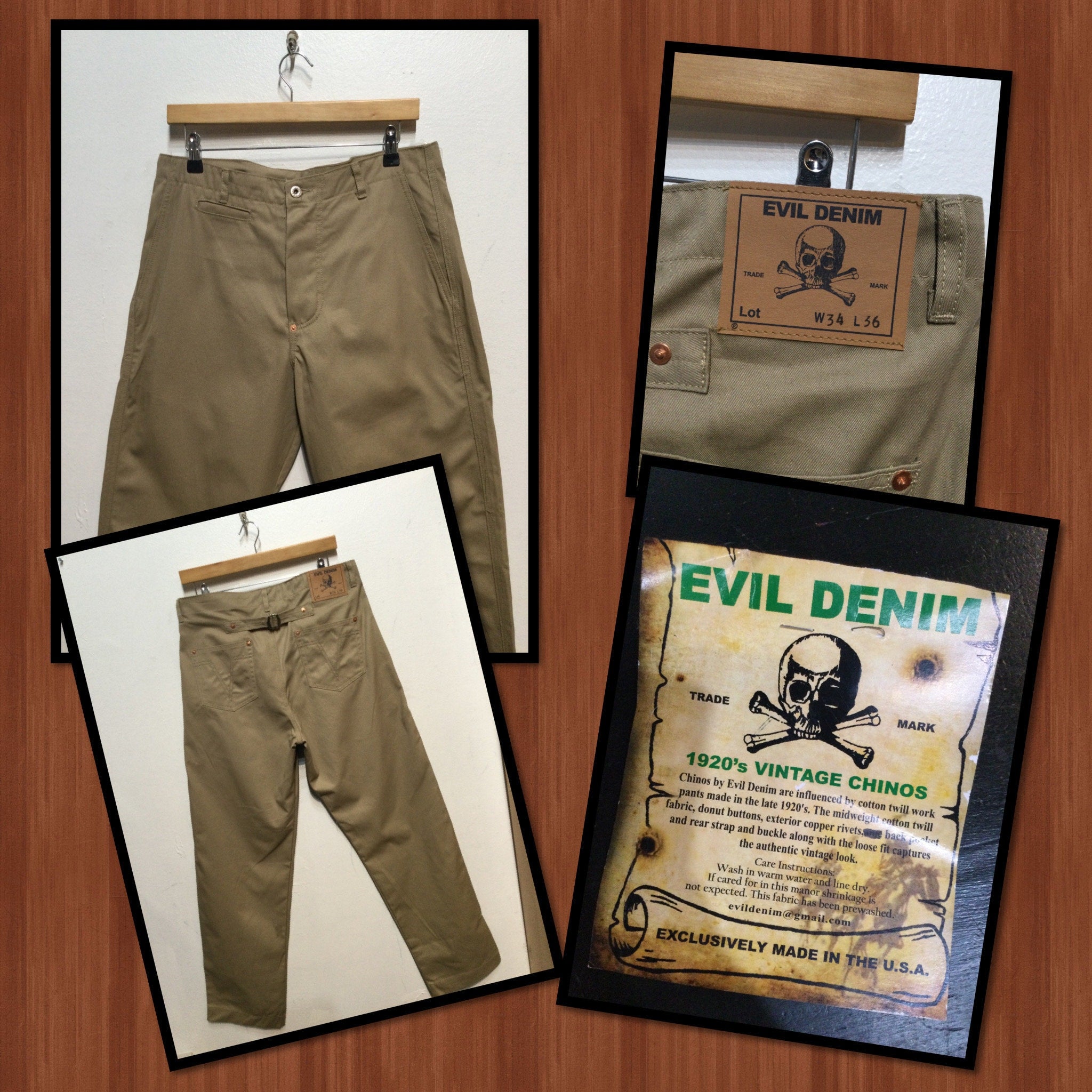 1920s vintage reproduction chinos by Evil Denim