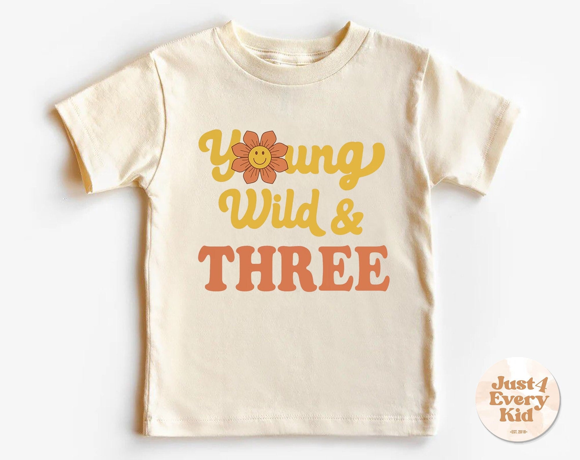 3rd Birthday Toddler Shirt, Young, Wild & Three Kids Birthday Shirt, Third Birthday Natural Toddler Tee, Girls 3rd Birthday Gift, 3rd Bday