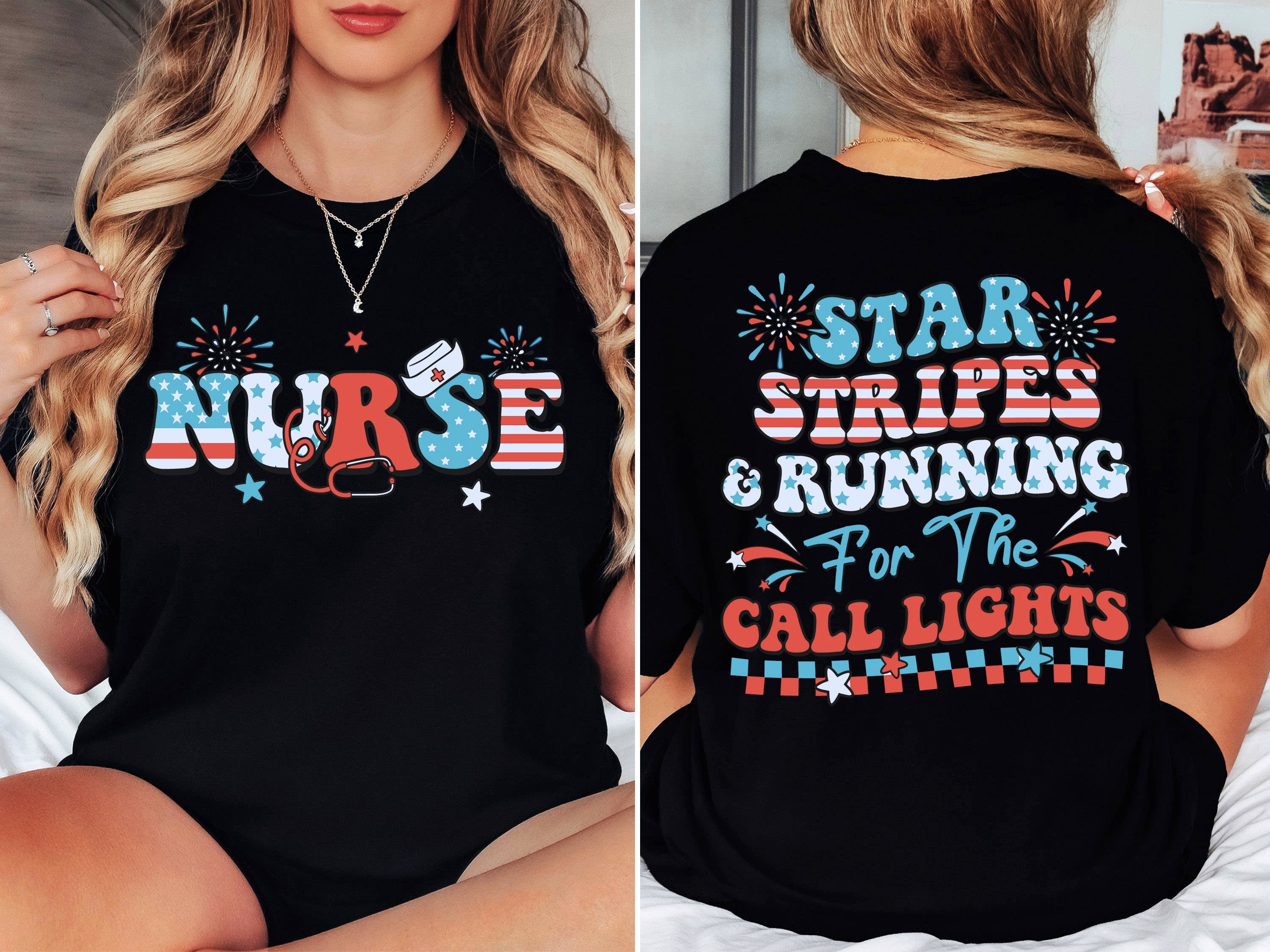 4th July Nurse Shirt, Stars Stripes And Running For Call Lights Shirt, American Nurse Shirt, Independence Day Nurse T Shirt, RN Nurse Gift