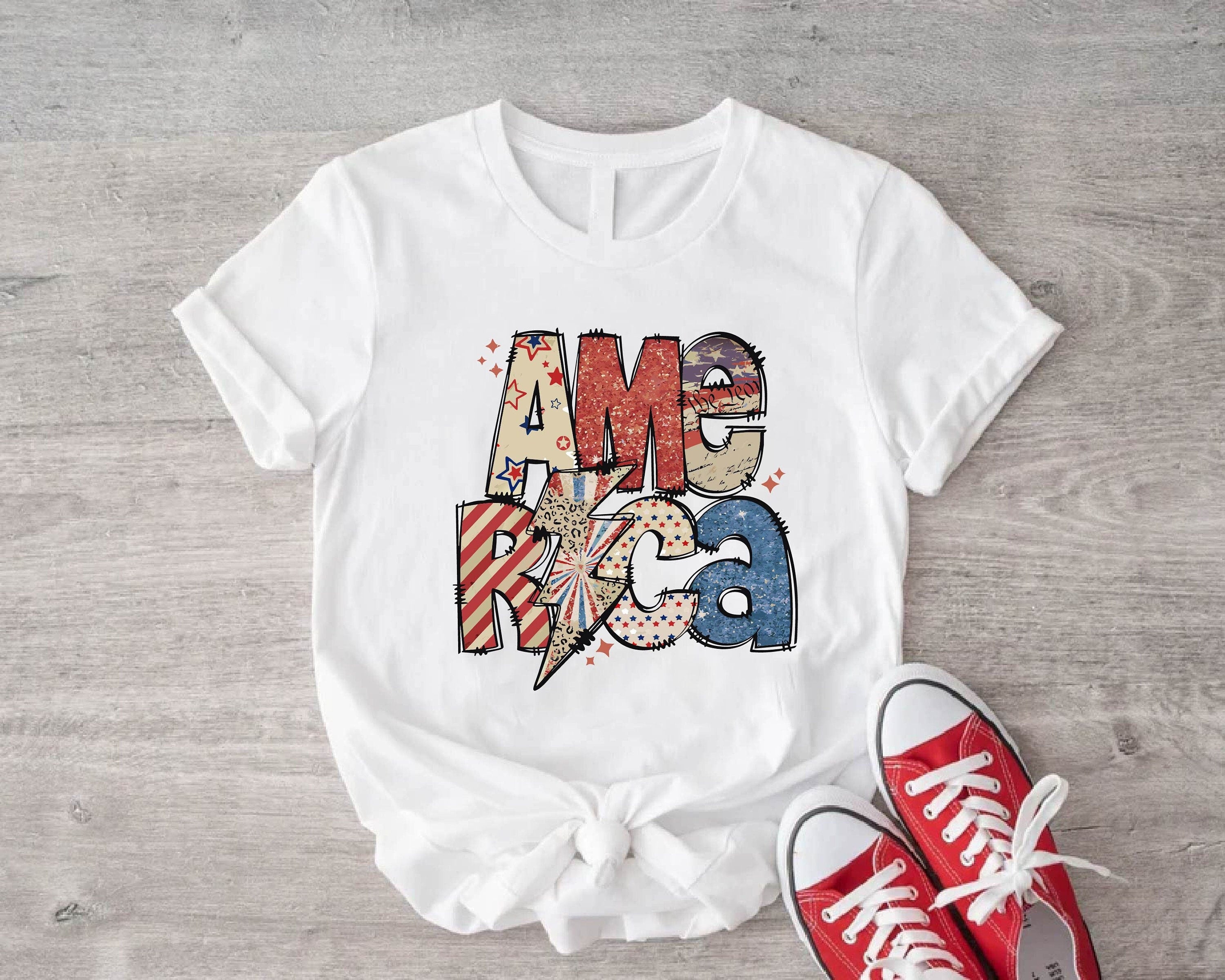 4th of July America Shirt, Independence Day T Shirt, Retro America Lightning Bolt Tee, Sparkly American Girl Shirt, July 4th Sweatshirt Gift