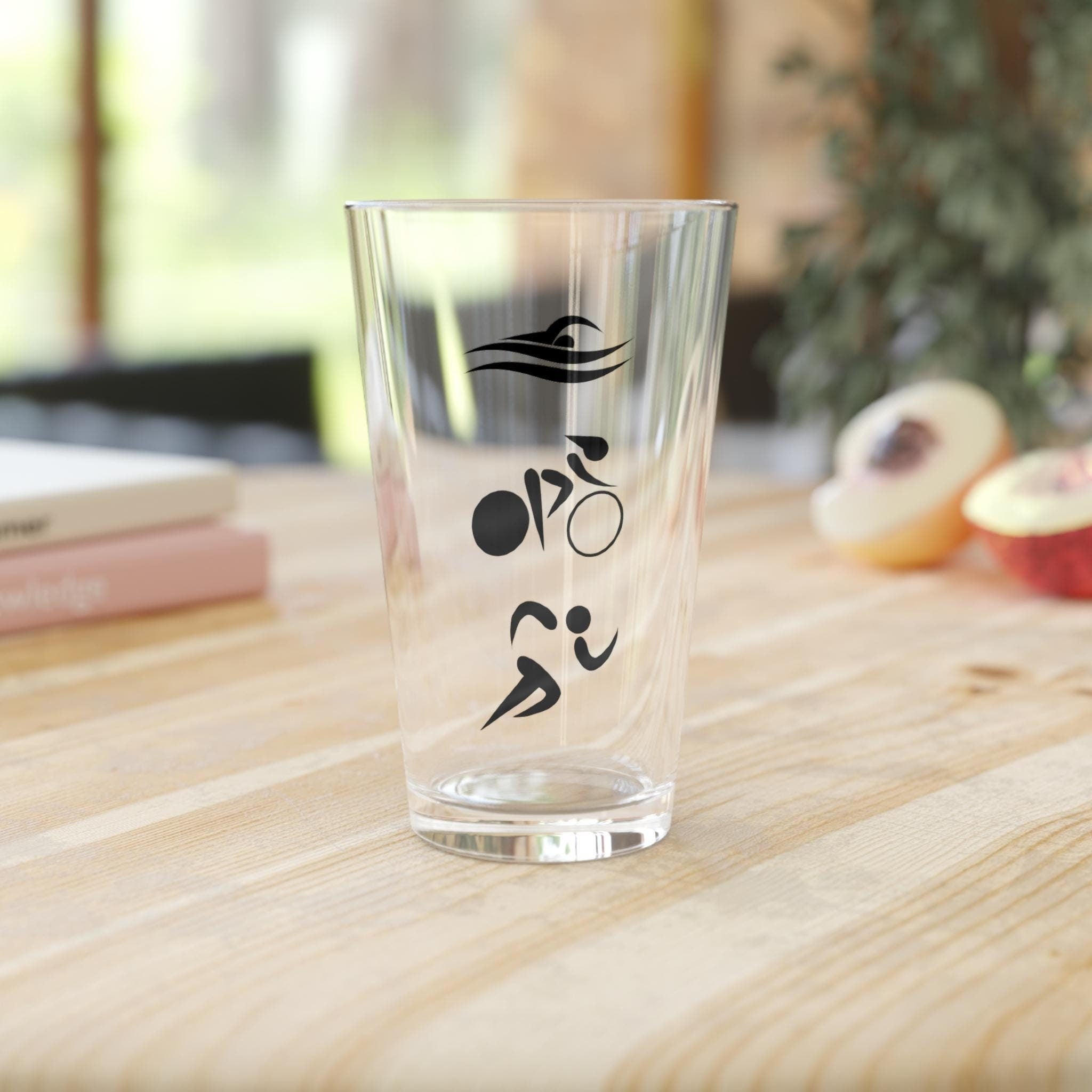 16oz Triathlon Logo Pint Glass, Swim Bike Run Beer Glass, Triathlete Gift, Sports Enthusiast Drinkware, Beer Glass, Athlete Barware