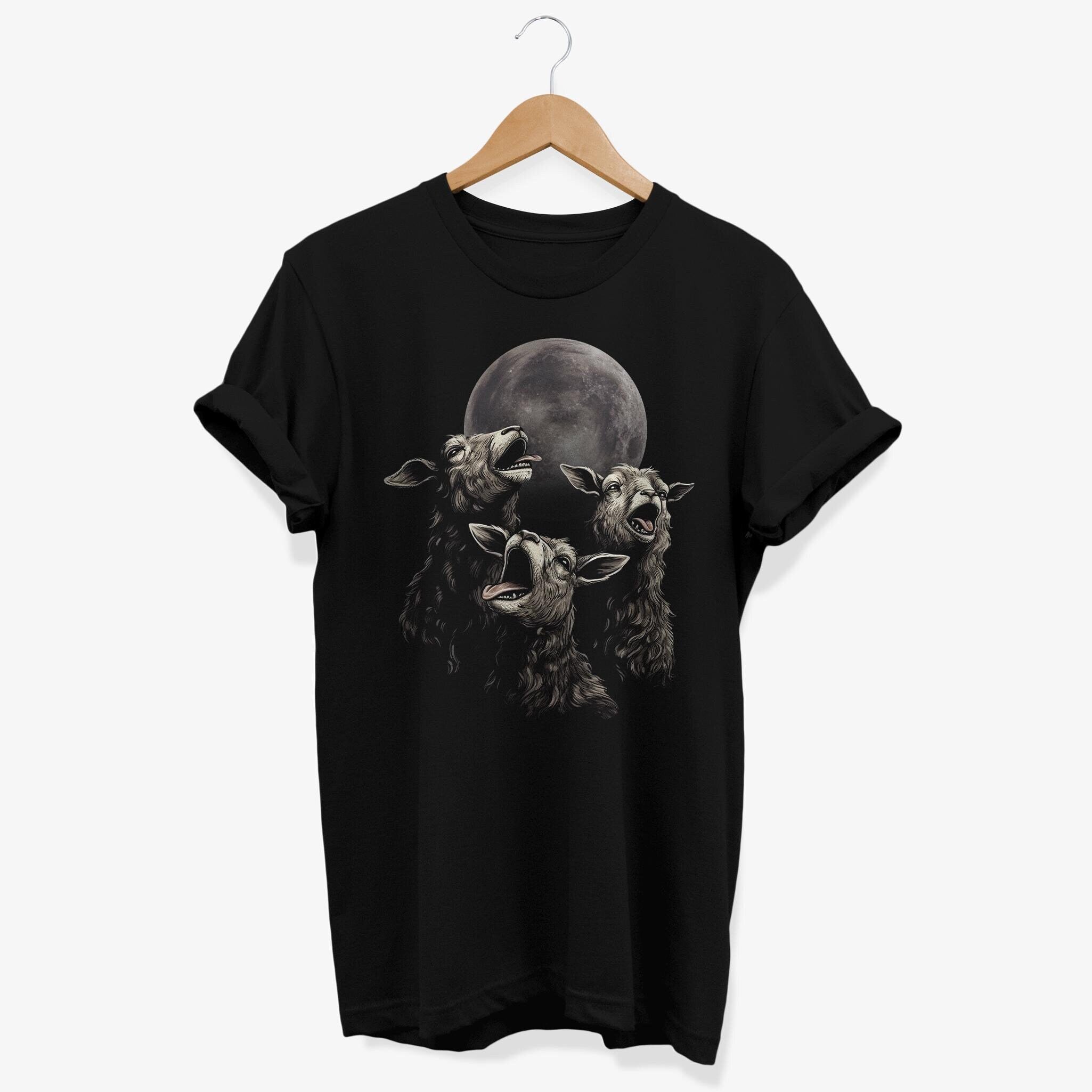 3 Goats Howling Moon T shirt | Western Farm Animals Graphic Tee | Mystical Nature Lover Gift
