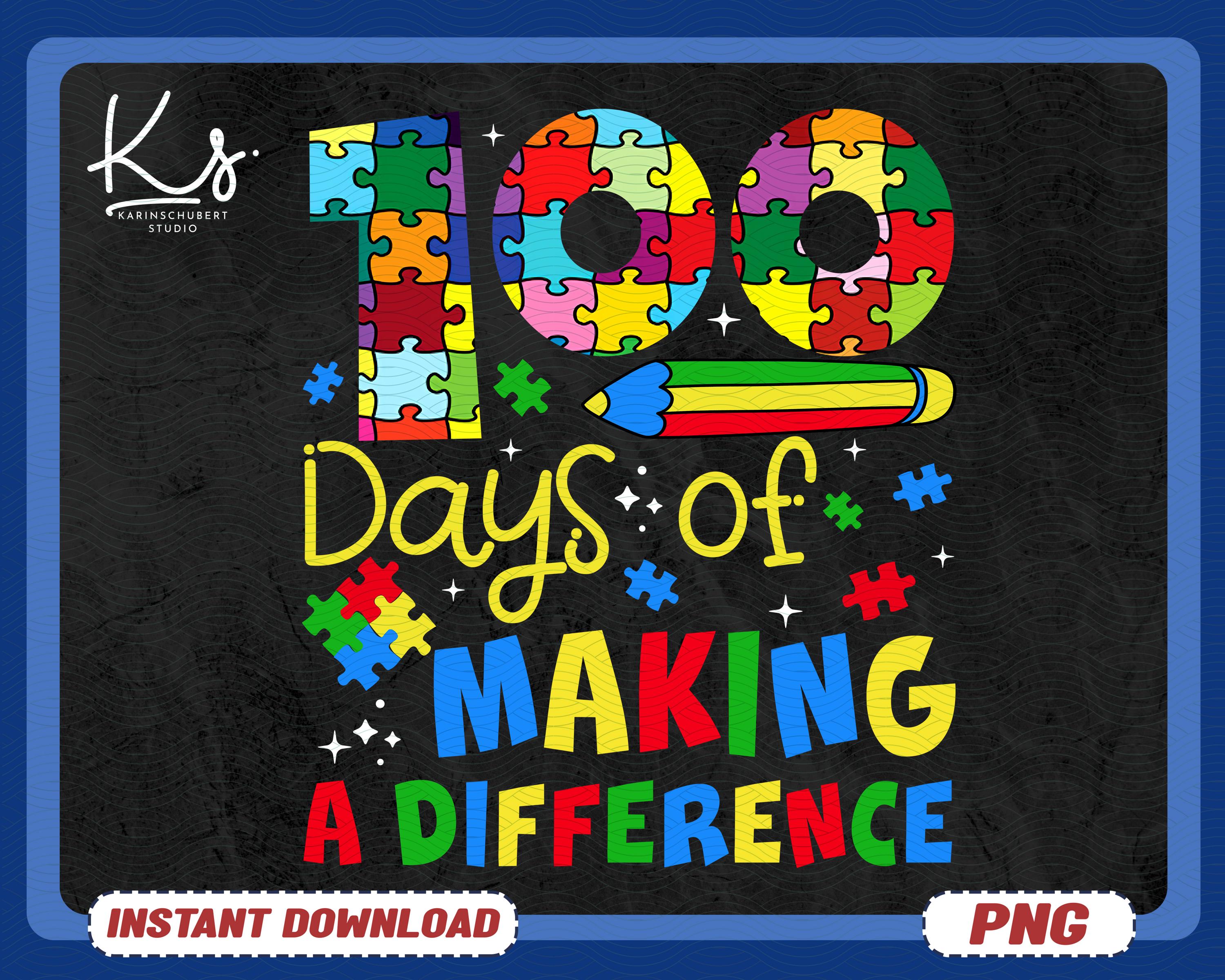 100 Days Of Embracing Differences Png, Happy 100th Day Of School Png, 100 Days Of School Png, Back To School Png, Autism Teacher Shirt Png