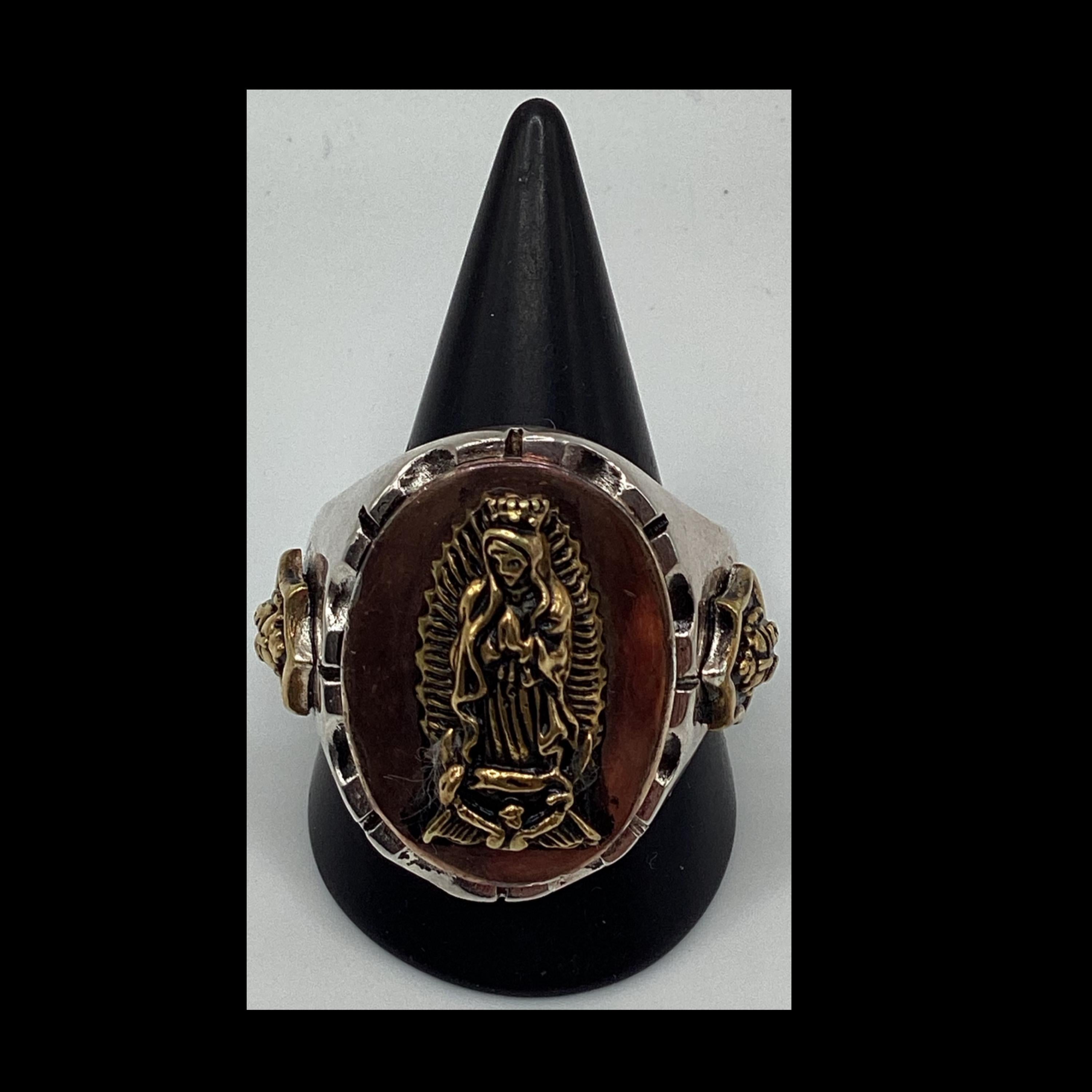 1940&#39;s/50&#39;s vintage inspired Mexican biker novelty oval shape &quot;Our Lady of Guadalupe&quot; ring by SWS of London Jewelry.