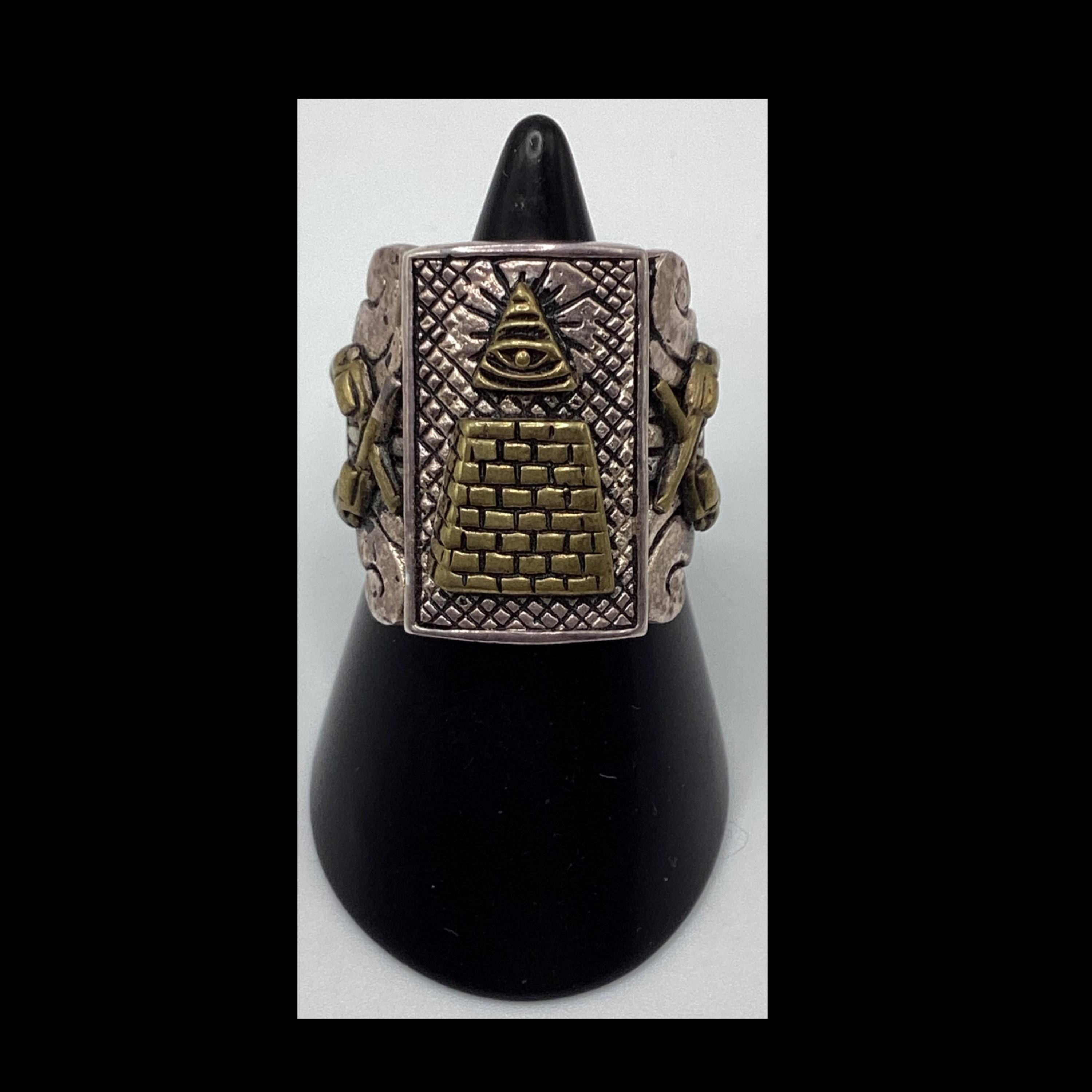 1940&#39;s/50&#39;s vintage inspired Mexican biker novelty rectangle shape &quot;Eye of Providence&quot; ring by SWS of London Jewelry.