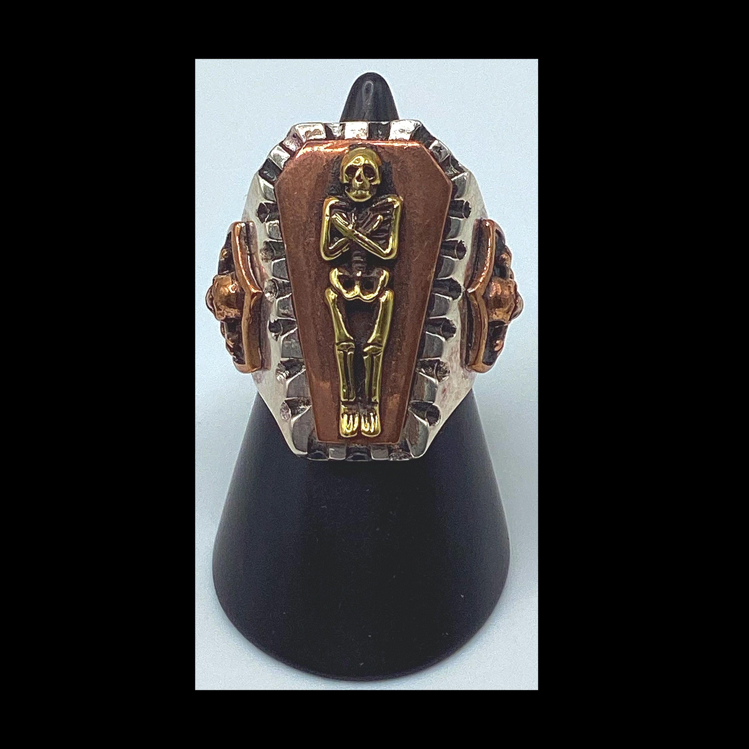 1940&#39;s/50&#39;s vintage inspired Mexican biker novelty &quot;Coffin&quot; ring by SWS of London Jewelry.
