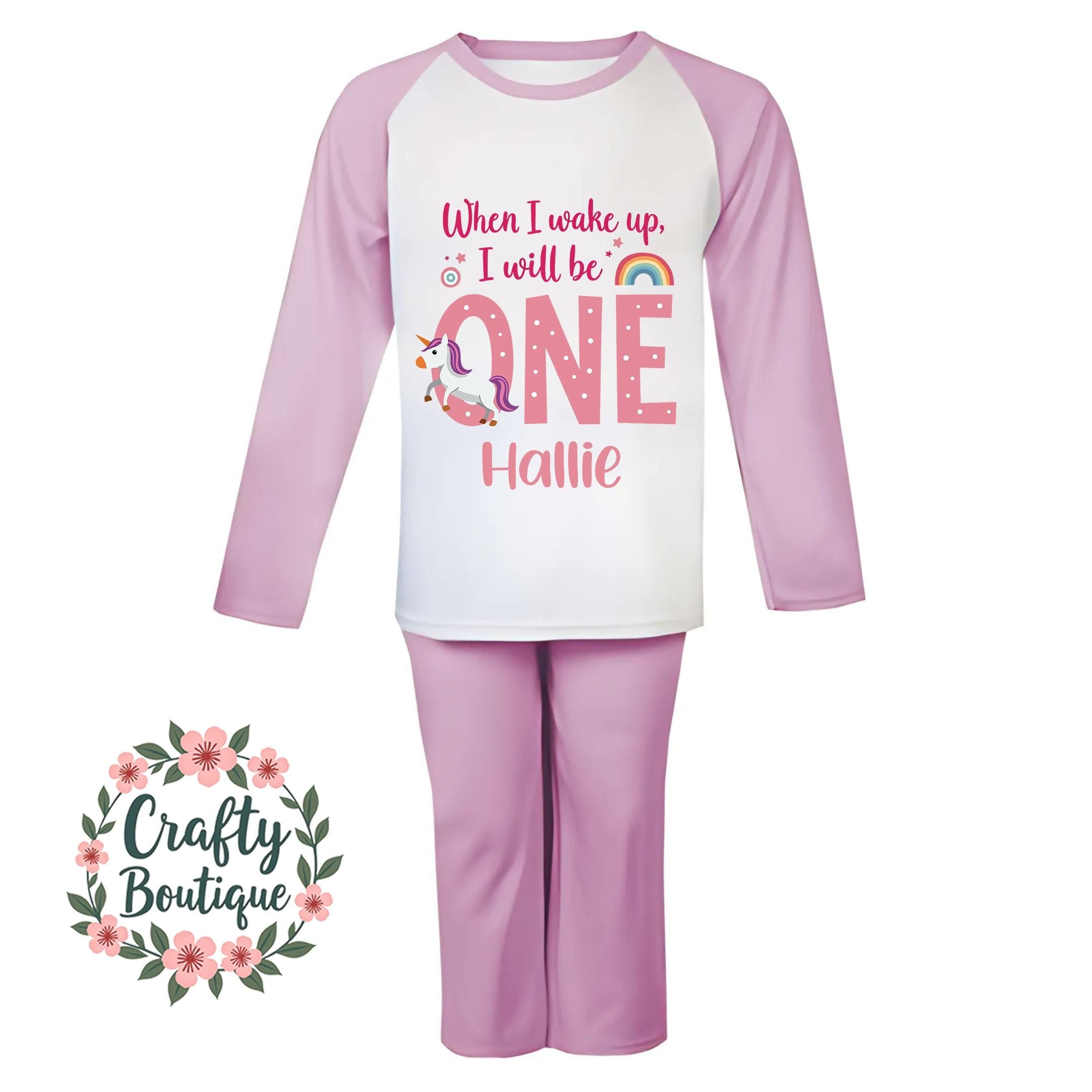 1st Birthday PJs, When I Wake Up I Will Be One, First Birthday Pajamas, Baby Sleep Suit, Girls Birthday Gift, Cute Unicorn Pyjamas   1010