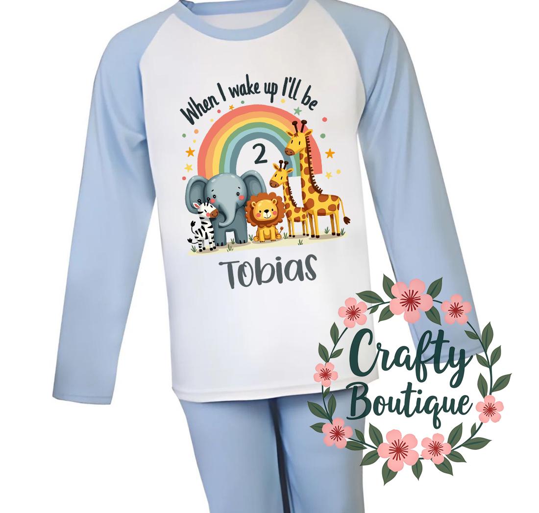 2nd Birthday PJs, Cute Boys Pyjamas, Second Bday Gift, Jungle Theme Gift Age 2, Comfy 2nd Baby PJ, Personalised Name Number Two    1045