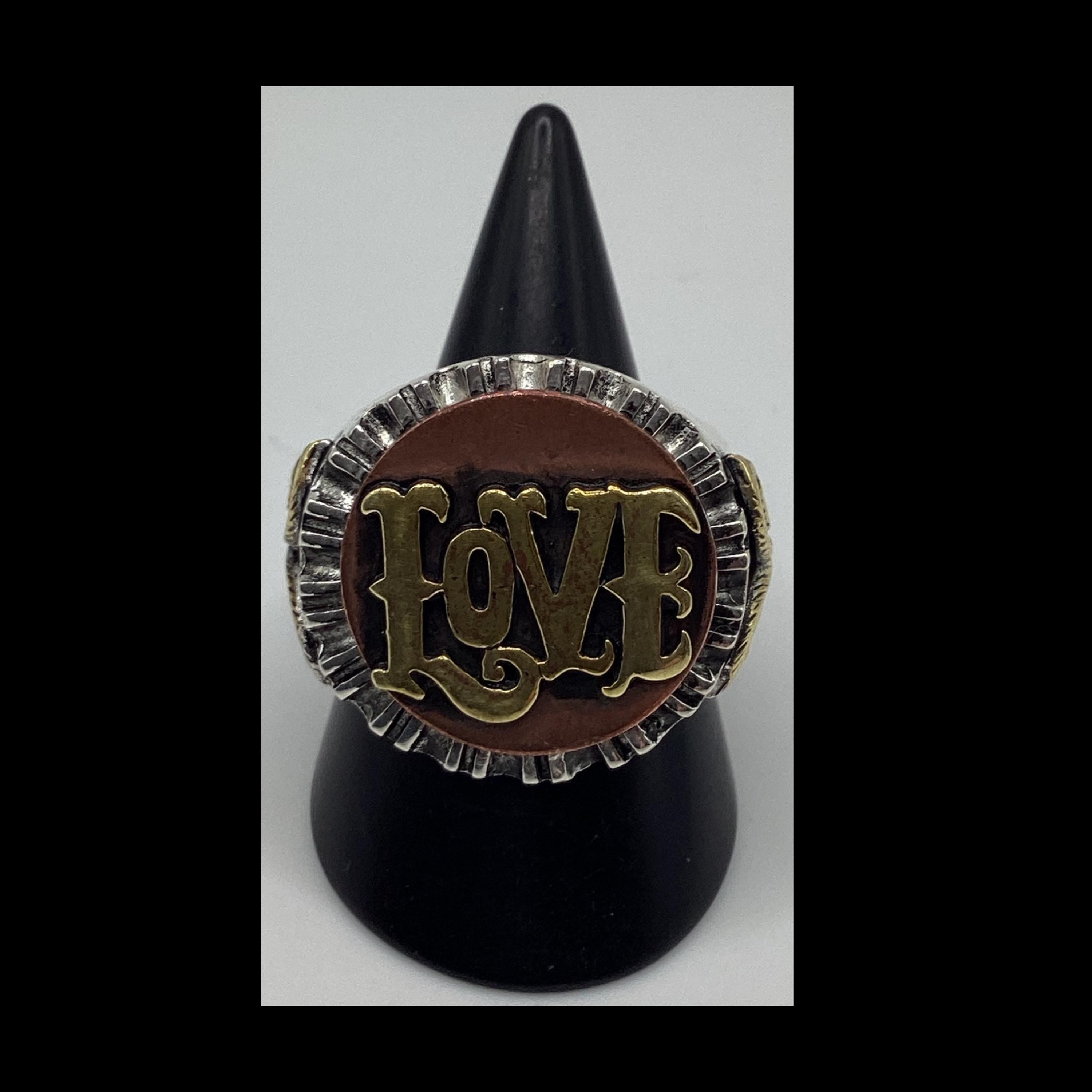 1960&#39;s/70&#39;s vintage inspired Mexican biker novelty round shape &quot;LOVE&quot; ring by SWS of London Jewelry.