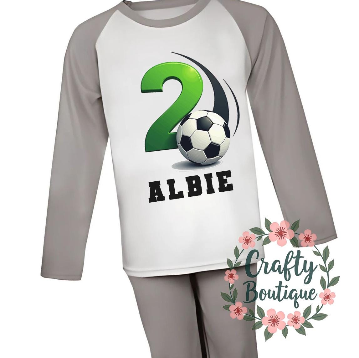 2nd Birthday PJs, Football Pajamas, When I Wake Up I Will Be Two, Second Birthday Gift, Personalised Footy Fan Name Nightwear Soccer   1115