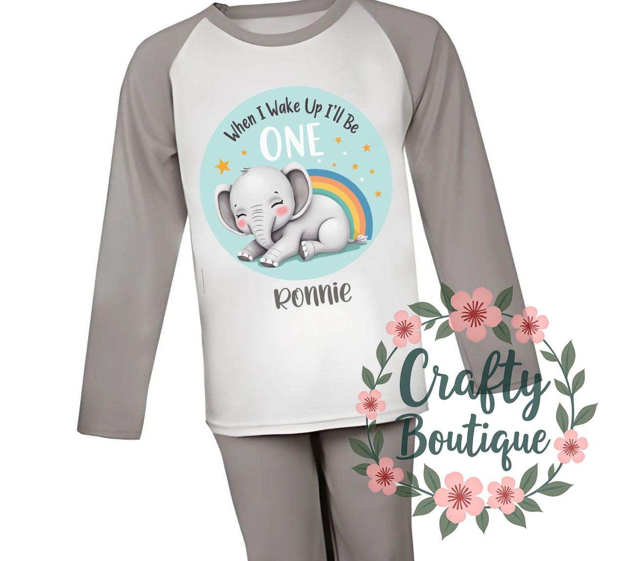 1st Birthday Gift, When I Wake Up I Will Be One PJs, Elephant Pajamas Baby Grow First Birthday Pyjamas Nightwear Cute Jungle Animals   1017