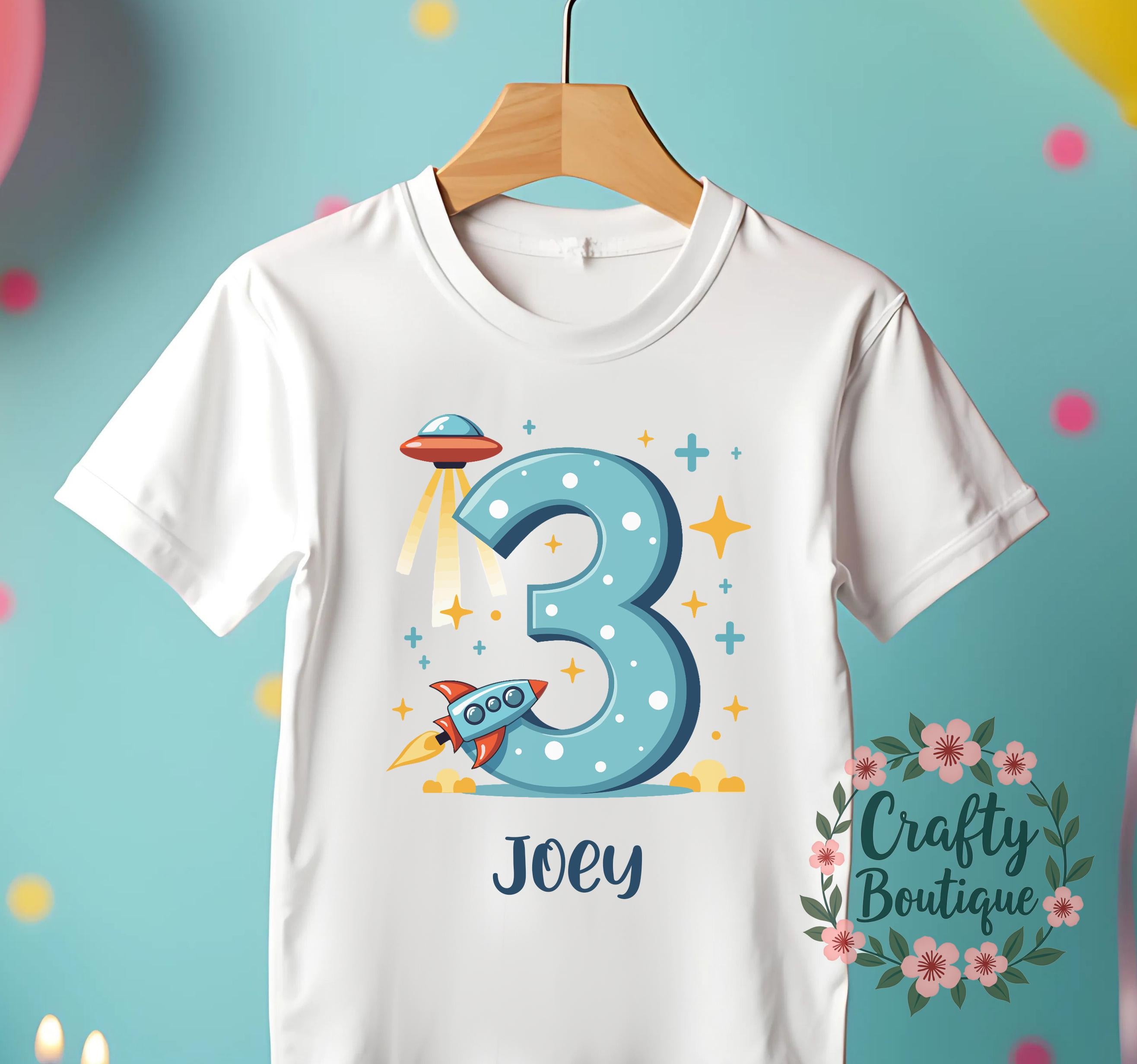 3rd Birthday Tshirt, Third Birthday Shirt, Space Rocket Party, Kids Birthday Shirt, I am Three Tee, Personalized Birthday Tee   1114