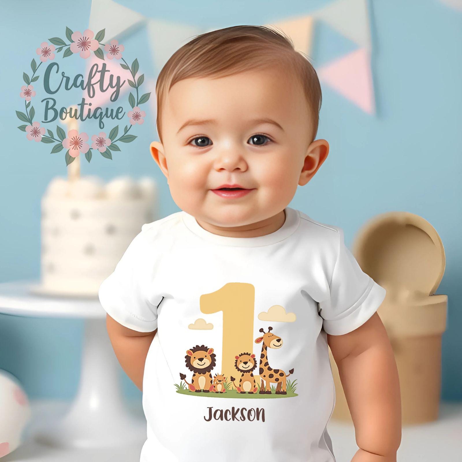 1st Birthday Jungle Animal Vest Cake Smash Baby Grow Tee Shirt Custom Name Personalised Gift Outfit First Birthday Top Wild Dino One   1097