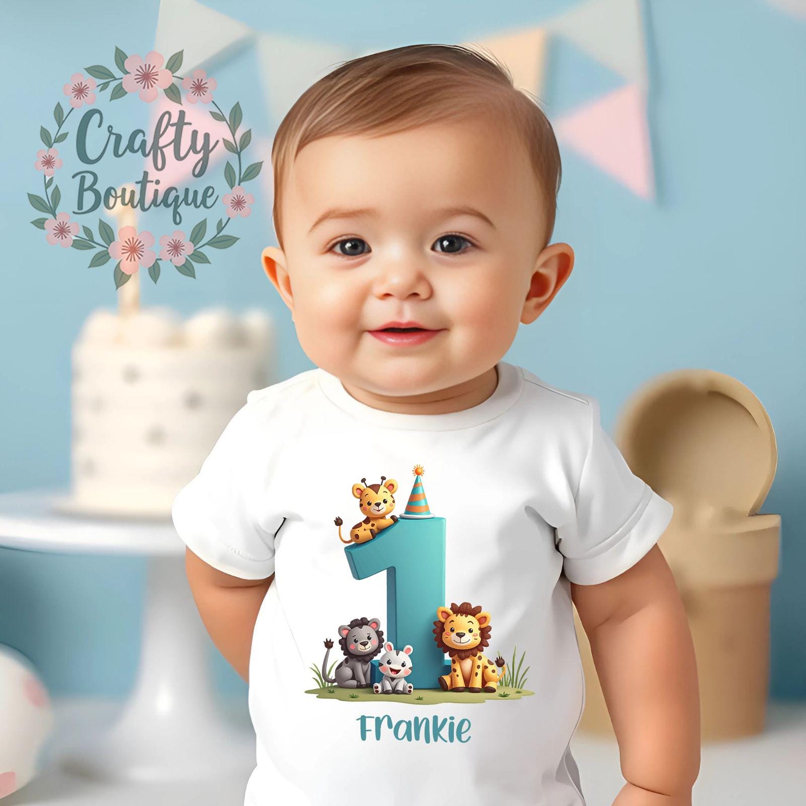 1st Birthday Jungle Animal Vest Cake Smash Baby Grow Tee Shirt Custom Name Personalised Gift Outfit First Birthday Top Wild Dino One   1094