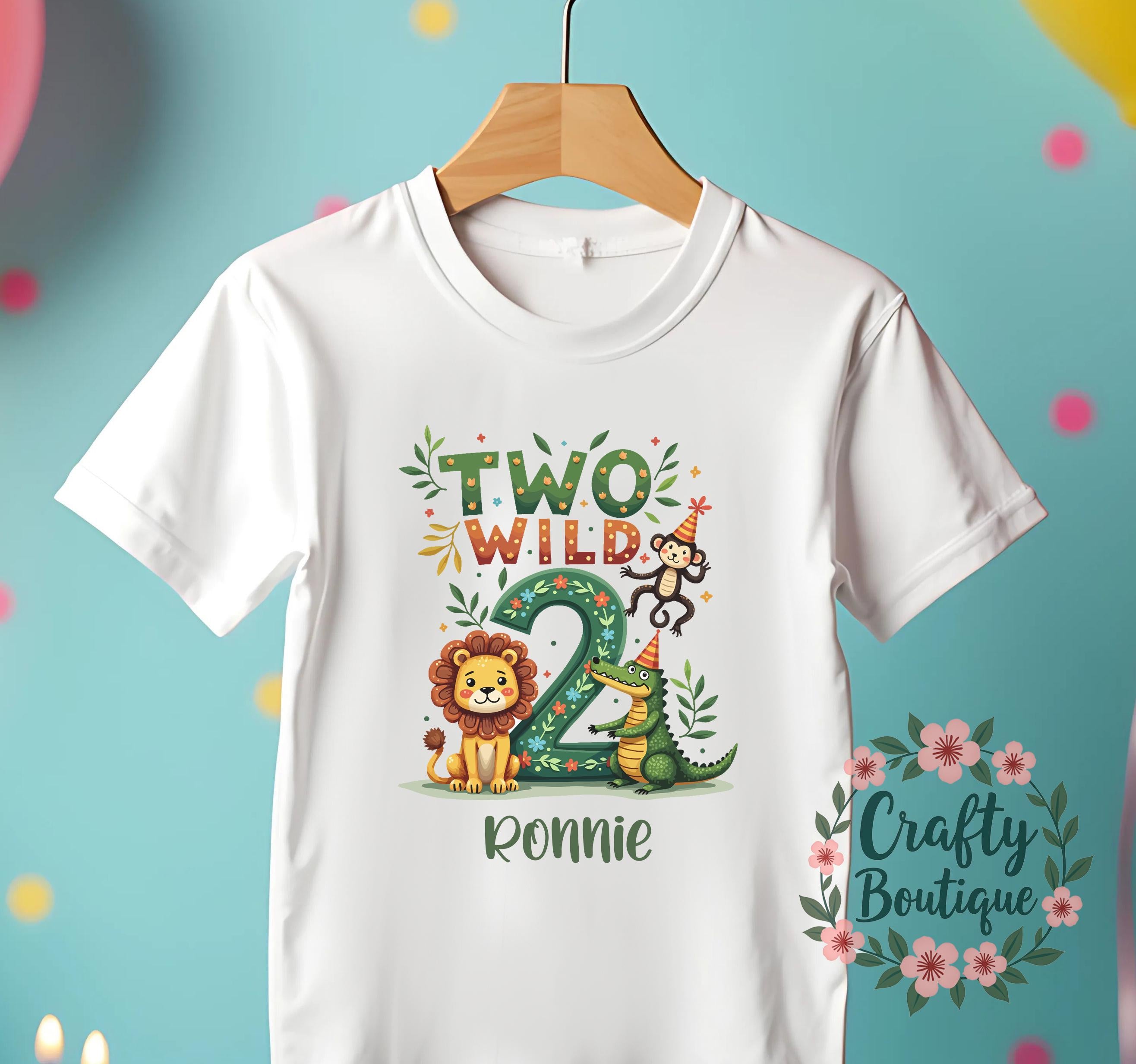 2nd Birthday t shirt, Two Wild Shirt, Personalised Birthday Gift, 2 Year Old Jungle Theme Tee, Boys Party T Shirt, I am Two Outfit   1232