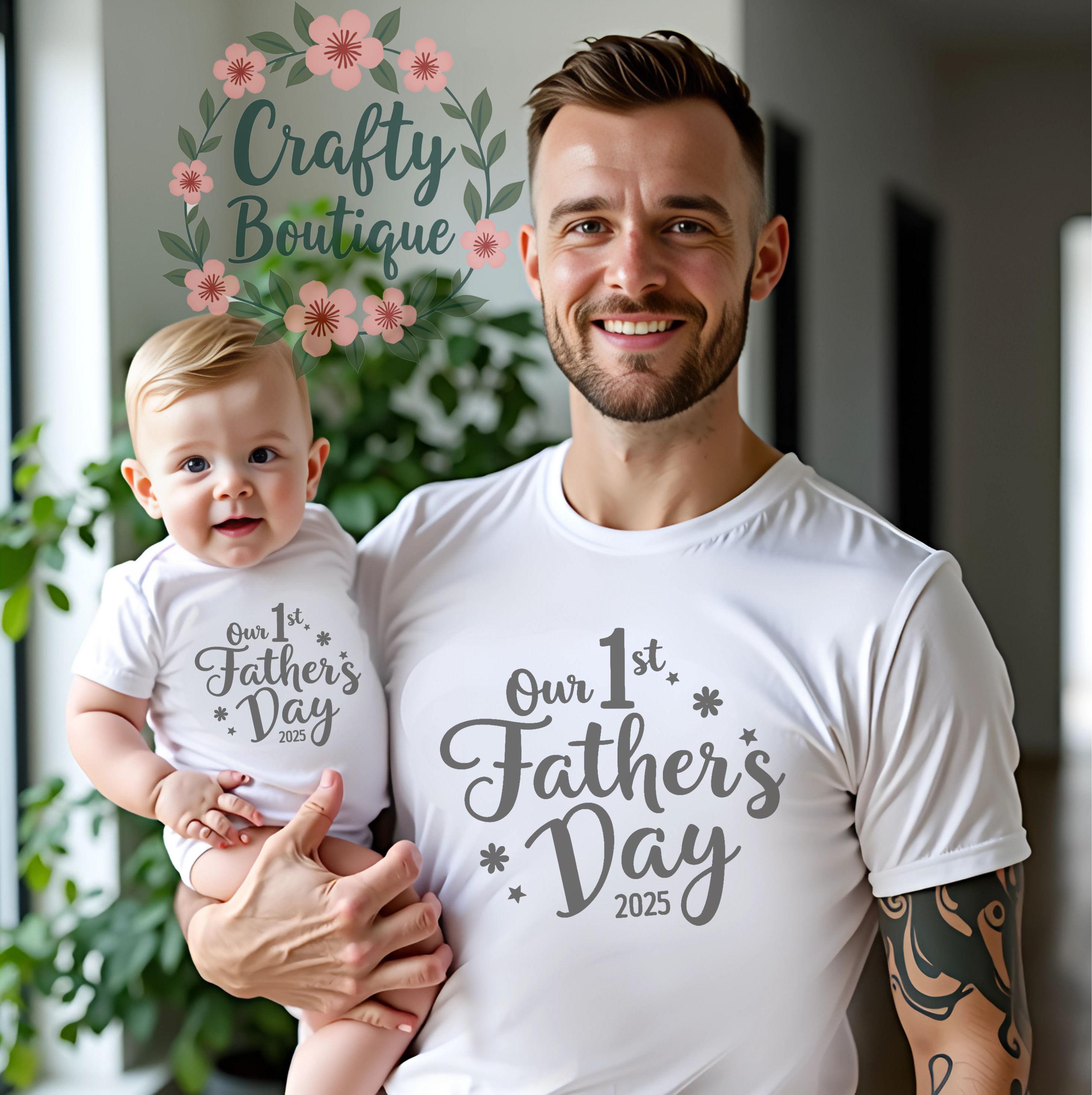 1st Fathers Day Tshirt, Our First Fathers Day, Matching Tshirts, Cute Baby Grow Vest, Love Dad Tee, New Baby Romper Sleepsuit   1228
