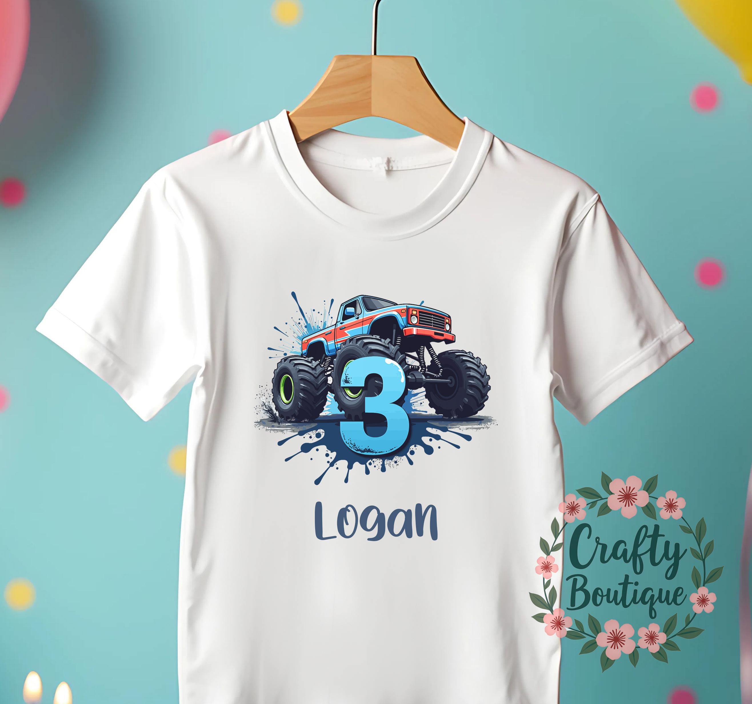 3rd Birthday Tshirt, Monster Truck Shirt, Third Birthday Shirt, Kids Birthday Shirt, I am Three Tee, Personalized Birthday Tee   1126