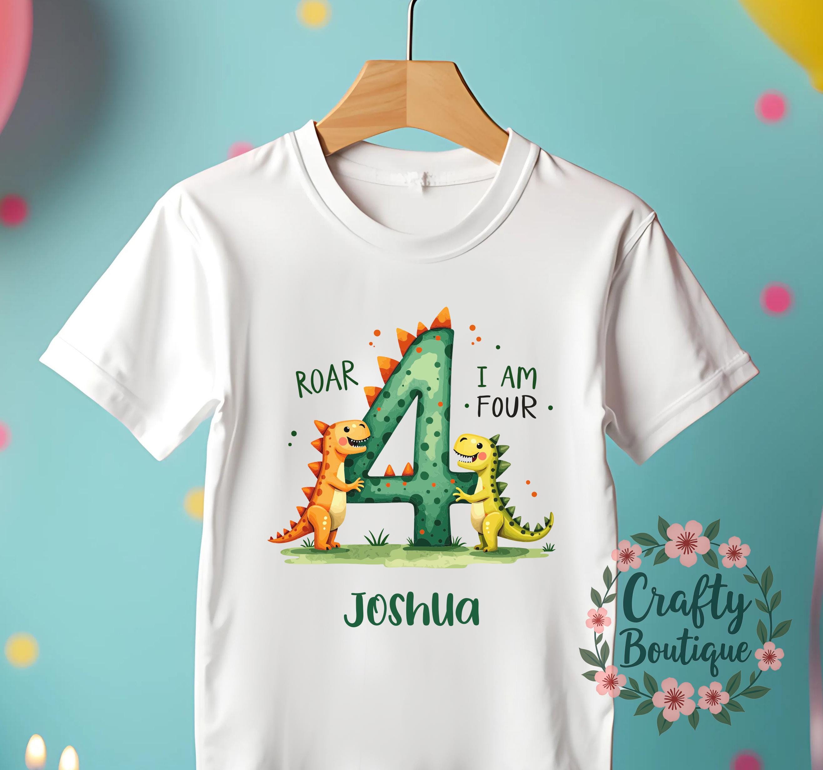 4th Birthday Tshirt, Roar I am Four Shirt, Dinosaur Birthday Gift, Personalised Dino Outfit, I am 4 Tee, Boys Birthday Top    1147