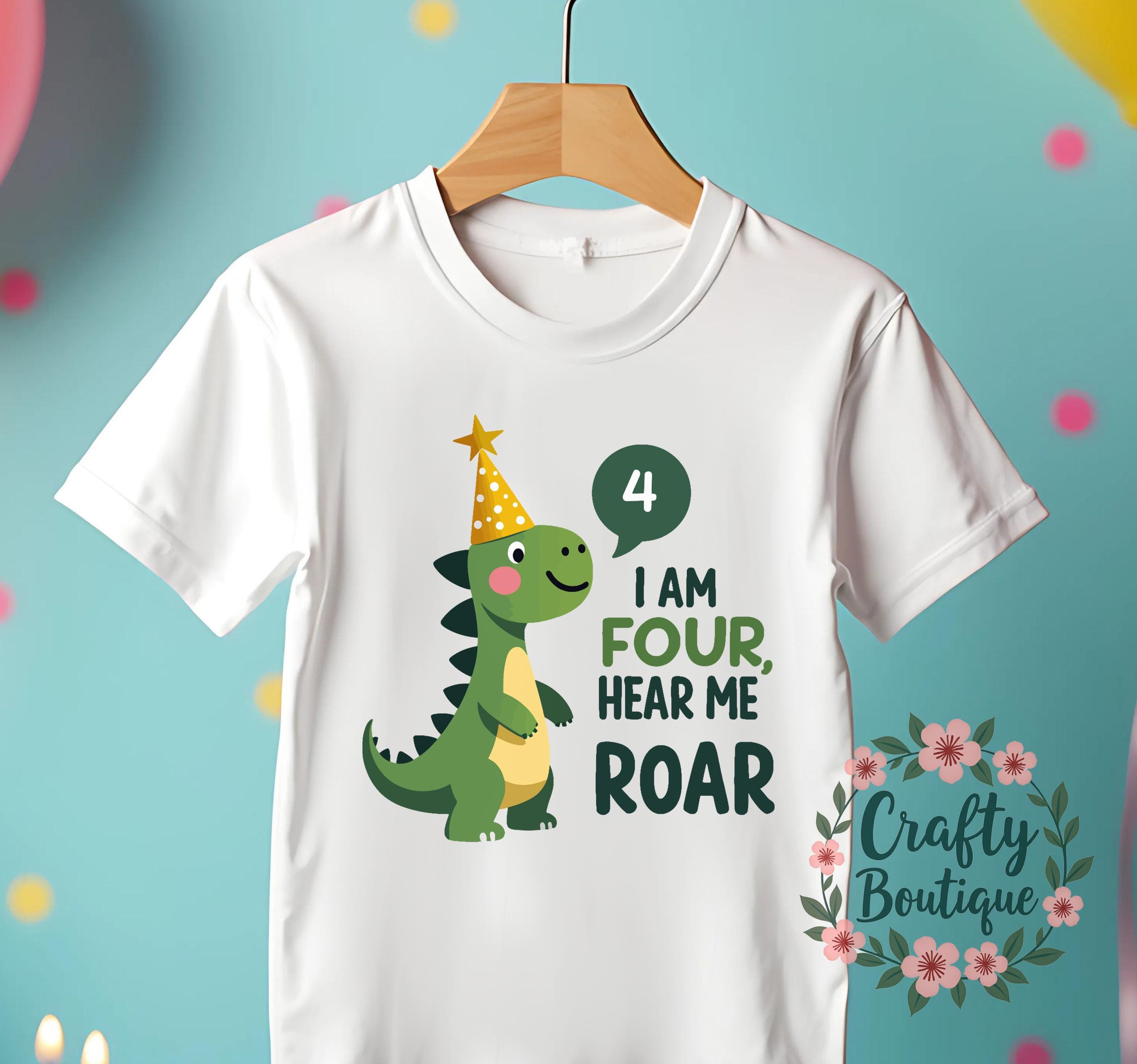 4th Birthday Tshirt, Roar I am Four Shirt, Dinosaur Birthday Gift, Boy Dino Outfit, I am 4 Tee, Boys Birthday Top, 4th Bday Party   1155