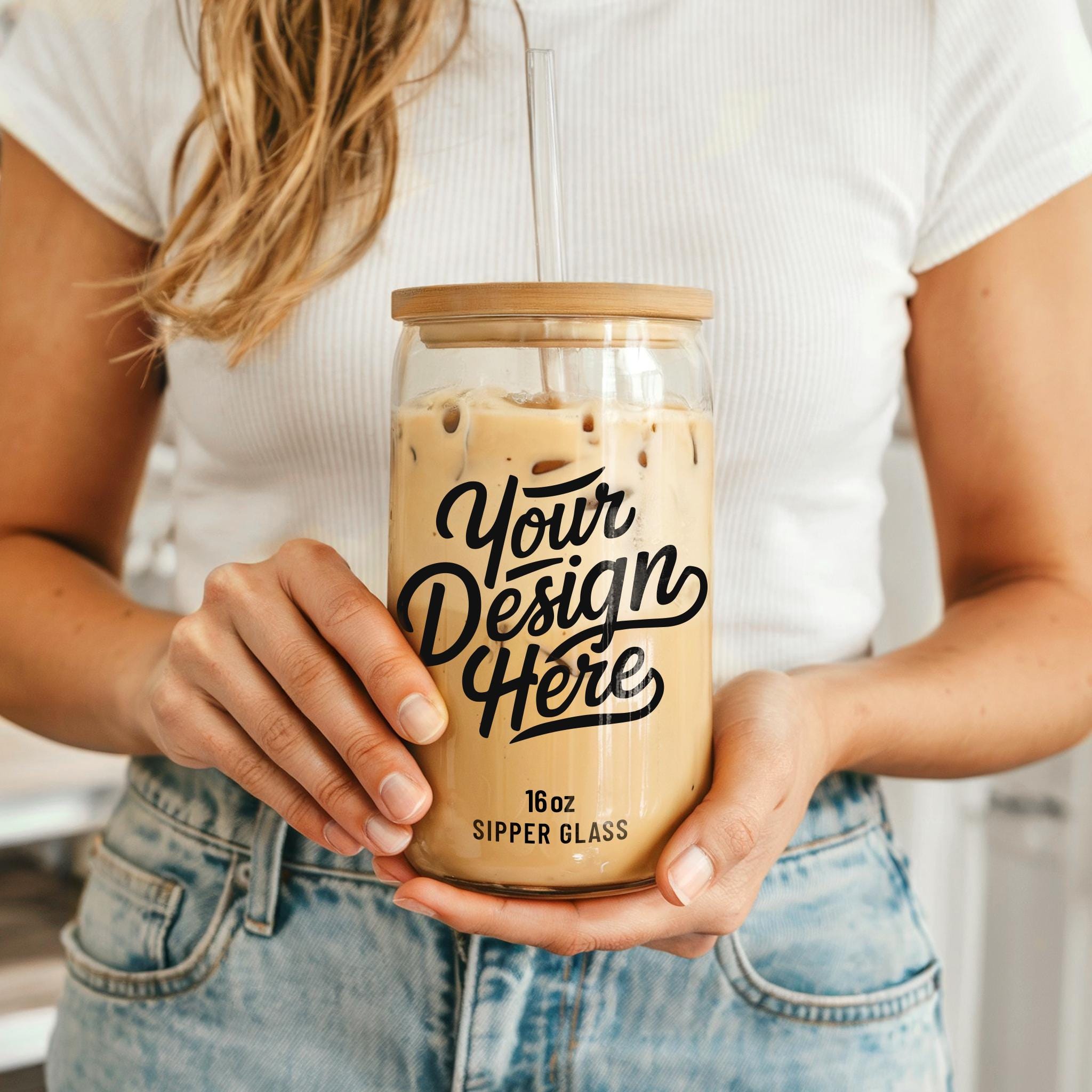 16oz Sipper Glass Can Mockup, 16oz Glass Beer Can Mockup, Boho POD 16 oz Libbery Sipper Glass Tumbler Can Template, Glass Gift Mockup