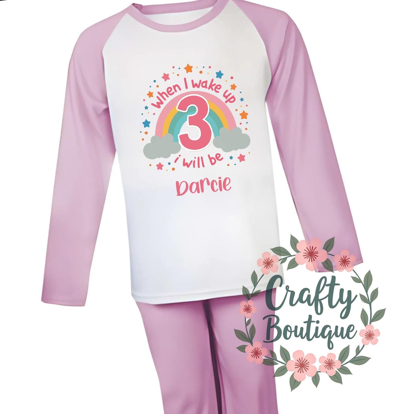 3rd Birthday PJs, Girls Birthday Outfit, Third Birthday Shirt, Kids Birthday Pyjamas, I am Three Tee, Personalized Girl Pajamas   1273