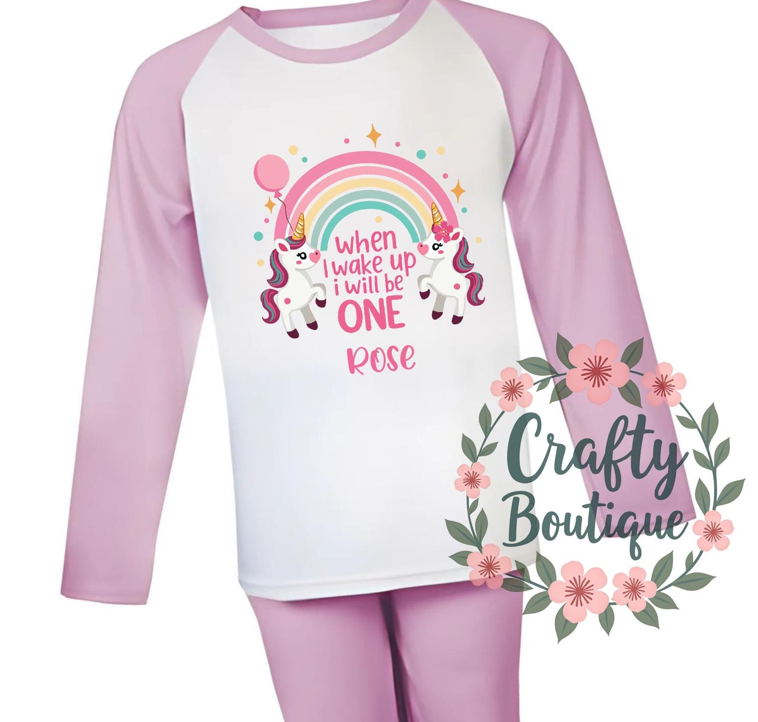 1st Birthday PJs, When I Wake Up I Will Be One, First Birthday Pajamas, Baby Sleep Suit, Girls Birthday Gift, Cute Unicorn Pyjamas   1281