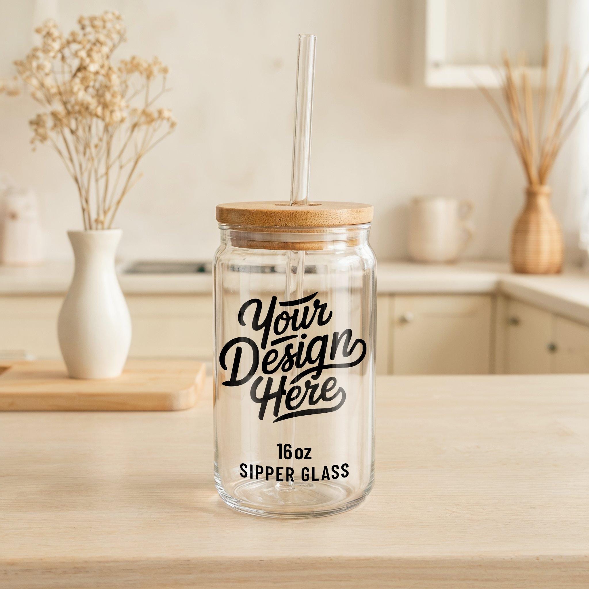 16oz Sipper Glass Can Mockup, 16oz Glass Beer Can Mockup, Printify POD 16 oz Libbey Sipper Glass Tumbler Can Template, Glass Gift Mockup