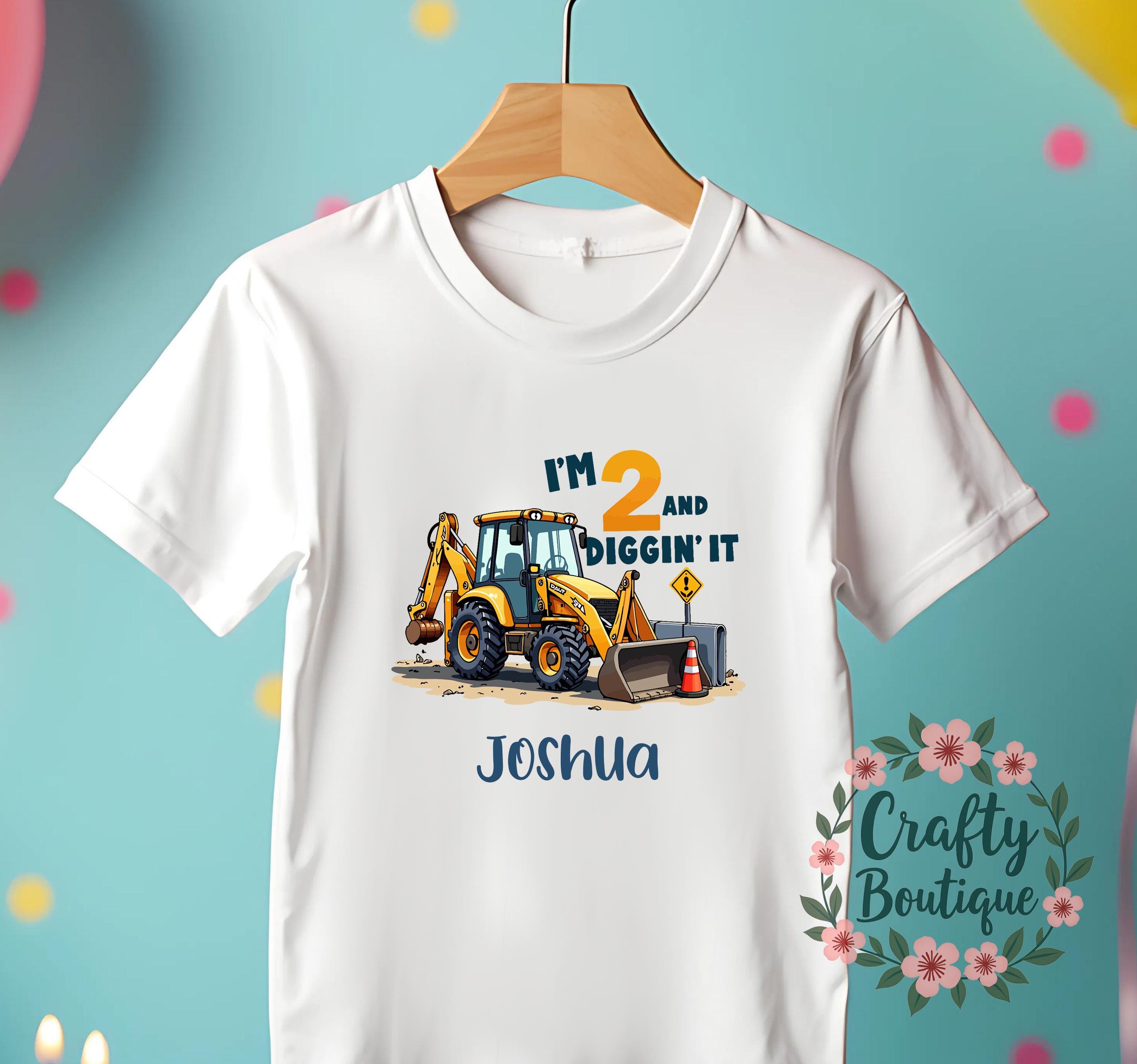 2nd Birthday t shirt, I&#39;m 2 And Digging It, Personalised Birthday Gift, 2 Year Old Digger Tee, Boys Party T Shirt, I am Two Outfit   1332