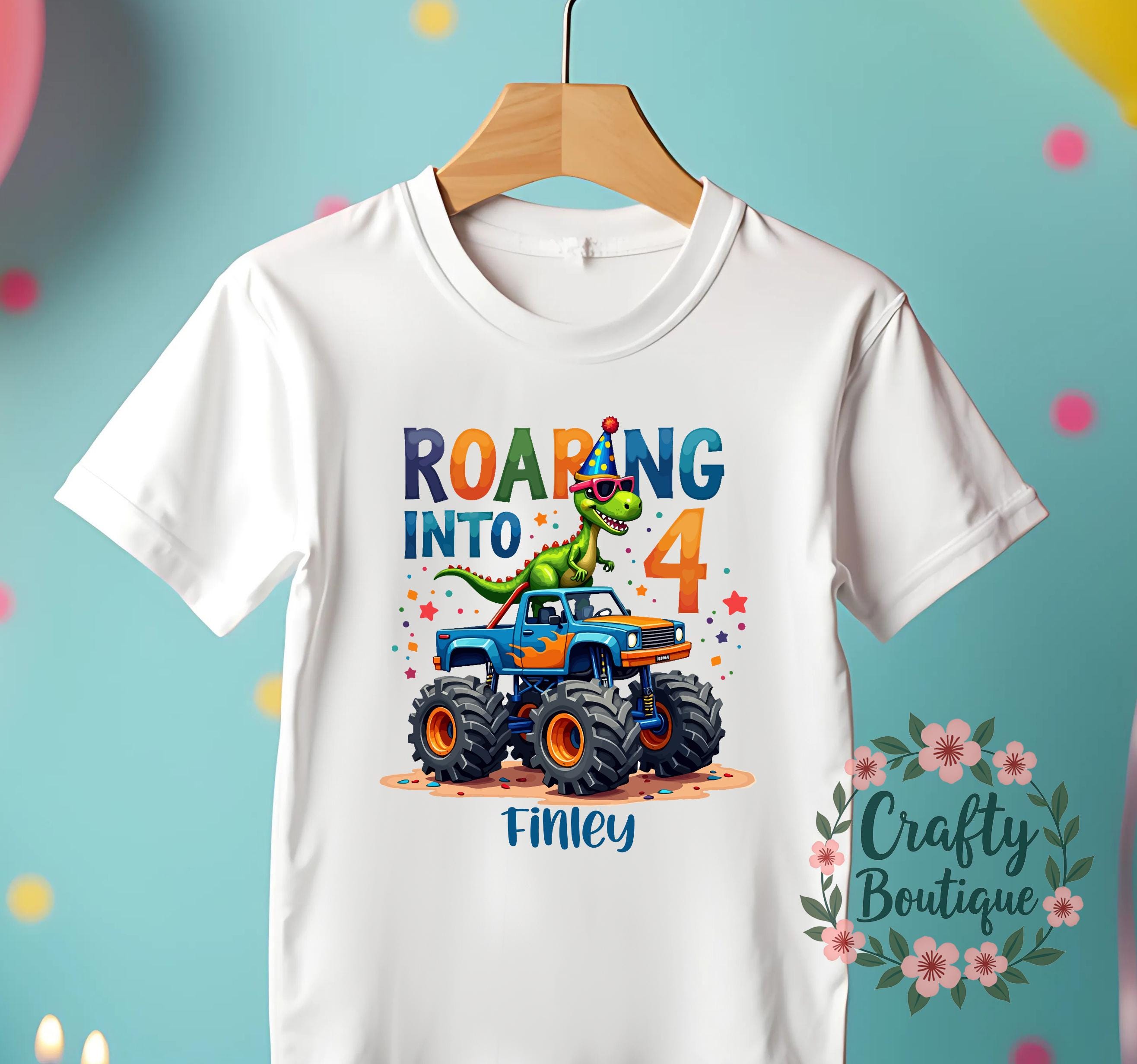 4th Birthday T shirt, Roaring Into 4, Personalised Birthday Gift, 4 Year Old Dinosaur Tee, Boys Party T Shirt, I am Four Outfit   1346