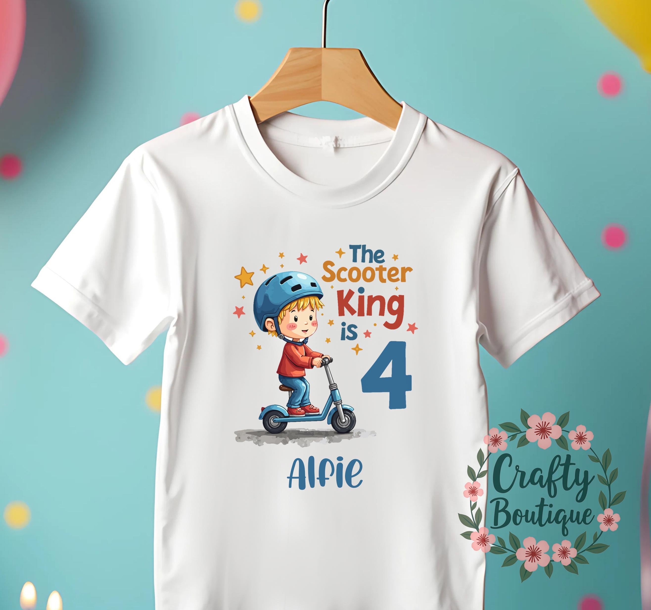 4th Birthday Tshirt, Scooter King Shirt, Boy&#39;s Birthday T shirt, I Am 4 Tee, Scooter Lover Gift, Personalised Gift Idea, Skater Tee   1192