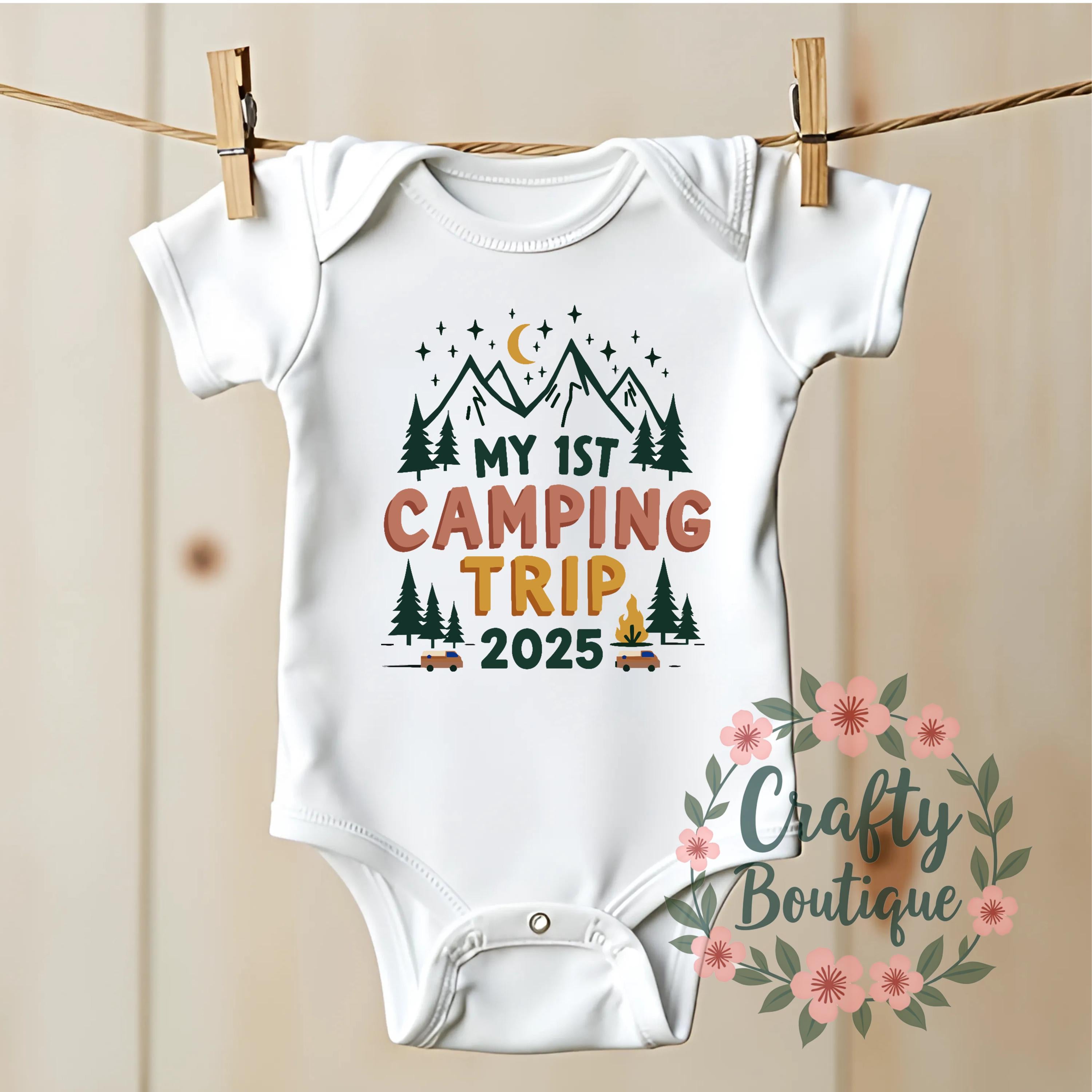 1st Camping Trip 2025, First Holiday Baby Vest, Baby Camping Outfit, Summer Outfit, Funny Baby Grow, Little Camper Gift, Kids Tshirt   1322