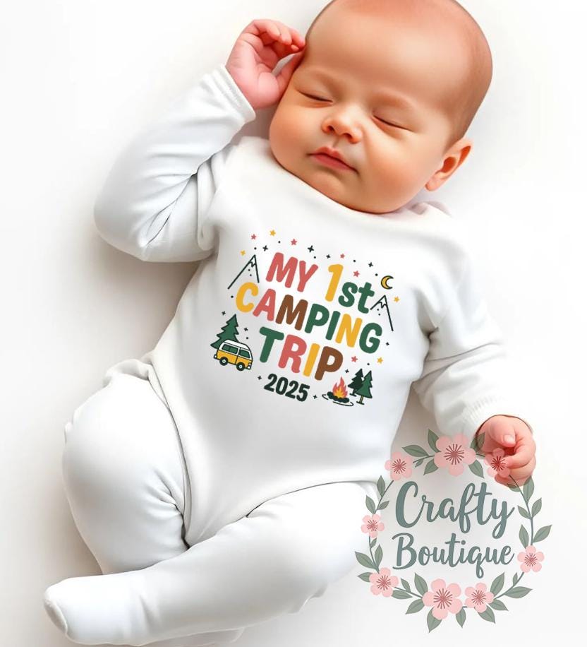 1st Camping Trip 2025, First Holiday Baby Vest, Baby Camping Outfit, Summer Outfit, Funny Baby Grow, Little Camper Gift, Kids Tshirt   1323