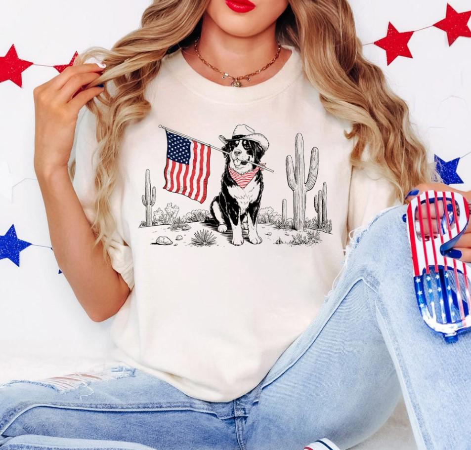 4th of July Patriotic Dog Unisex  Shirt, Western Dog Shirt, Cowgirl Vintage Tee, Independence Day Shirt, For Her, For Him