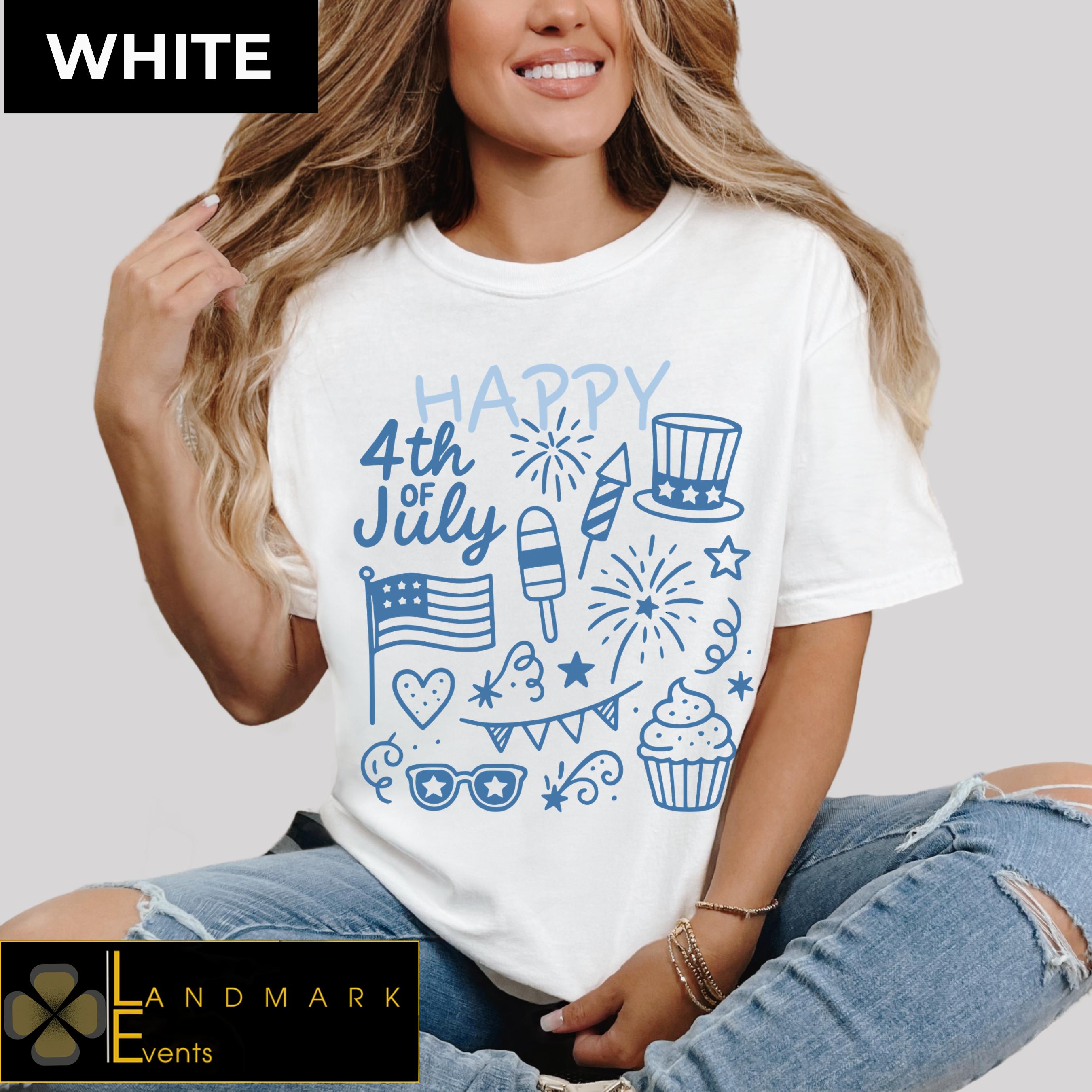 4th of July T shirt, Independence Day Tee, Doodle USA Shirt, Patriotic Apparel,  1717, Adult Women&#39;s T Shirt, Unisex Fit