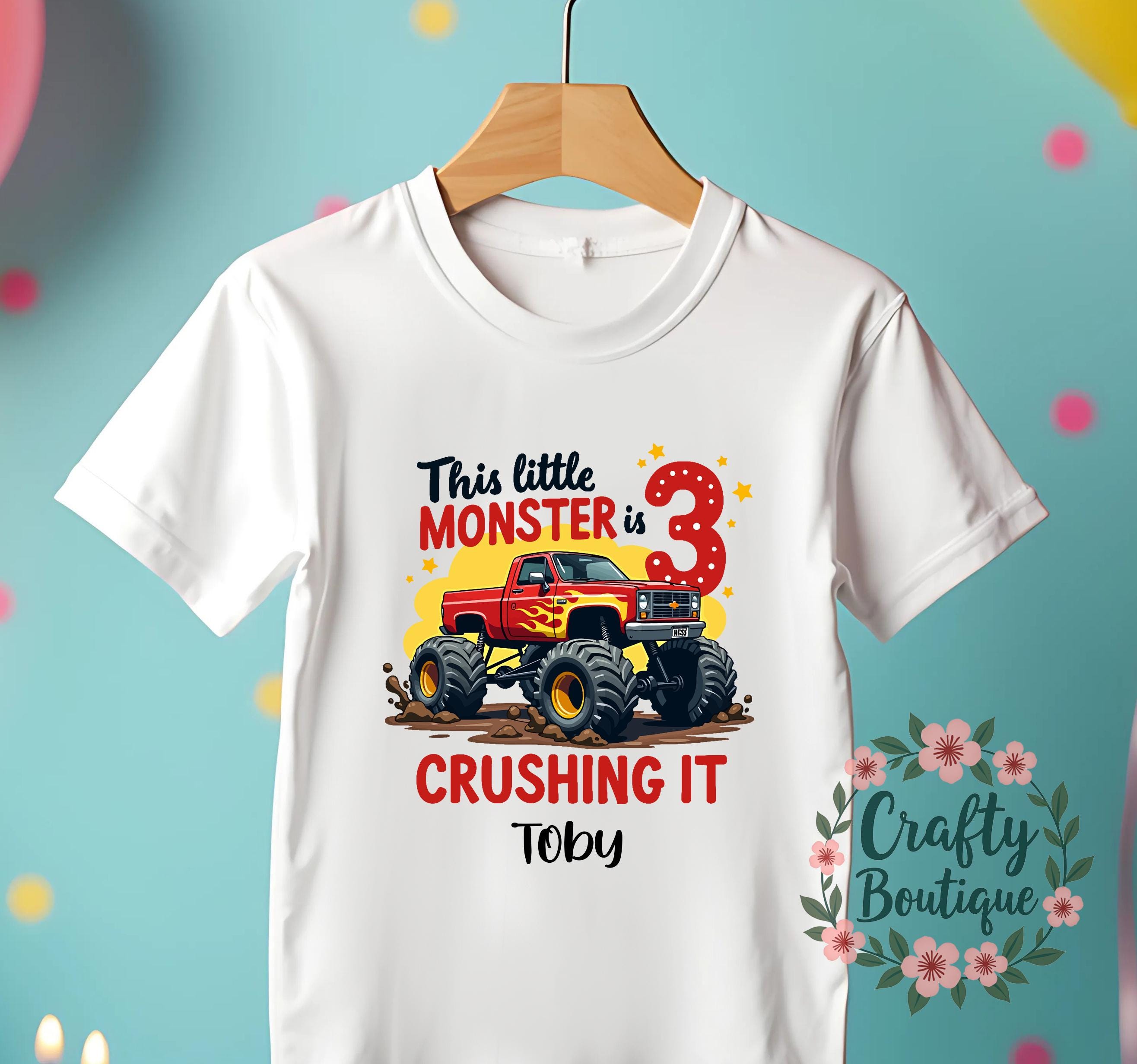 3rd Birthday T Shirt, I Am Three And Crushing It, Personalised Birthday Gift, 3 Year Old Monster Truck Tee, Boys 3 Party T Shirt   1342