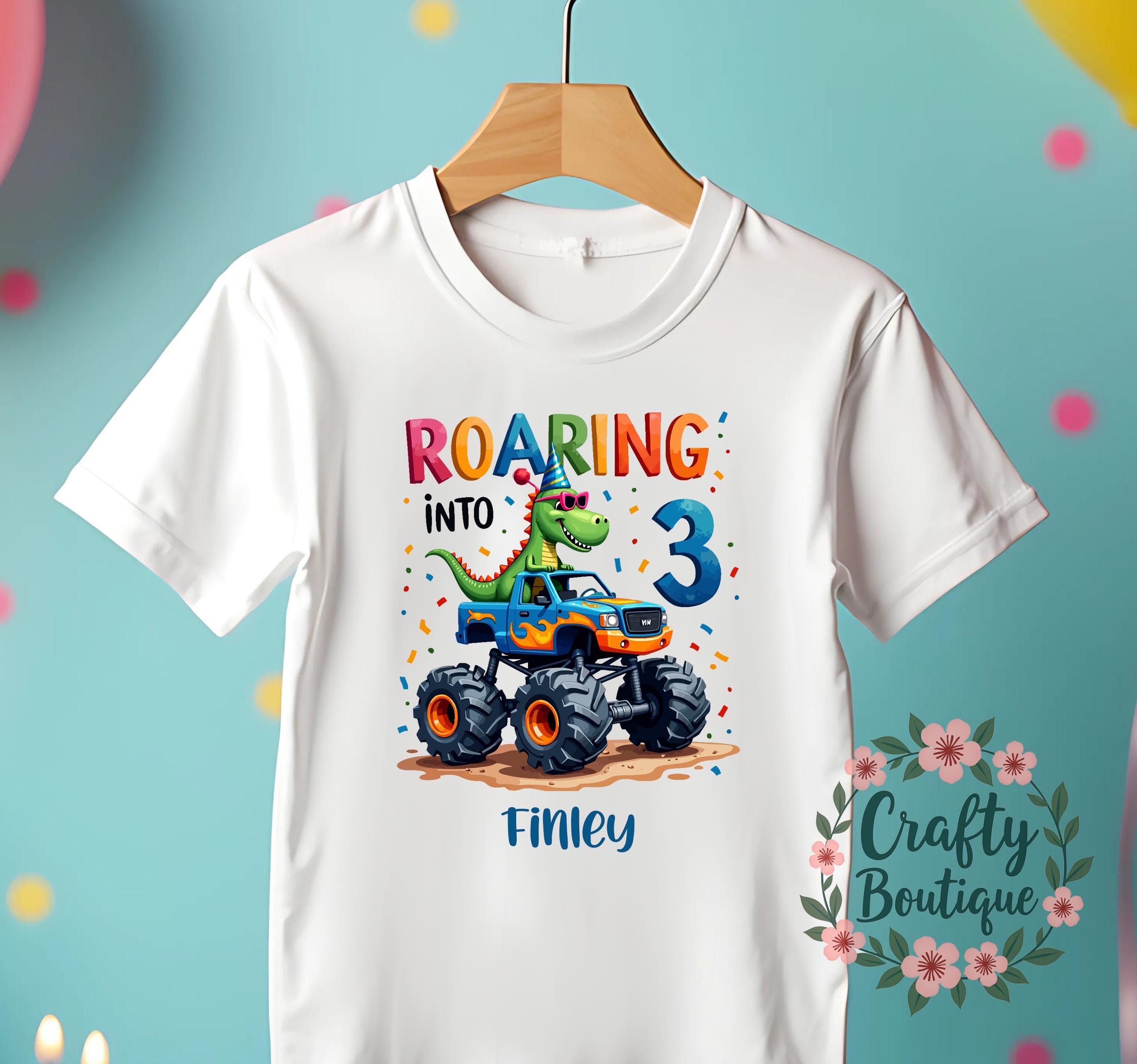 3rd Birthday t shirt, Roaring Into 3, Personalised Birthday Gift, 3 Year Old Dinosaur Tee, Boys Party T Shirt, I am Three Outfit   1345