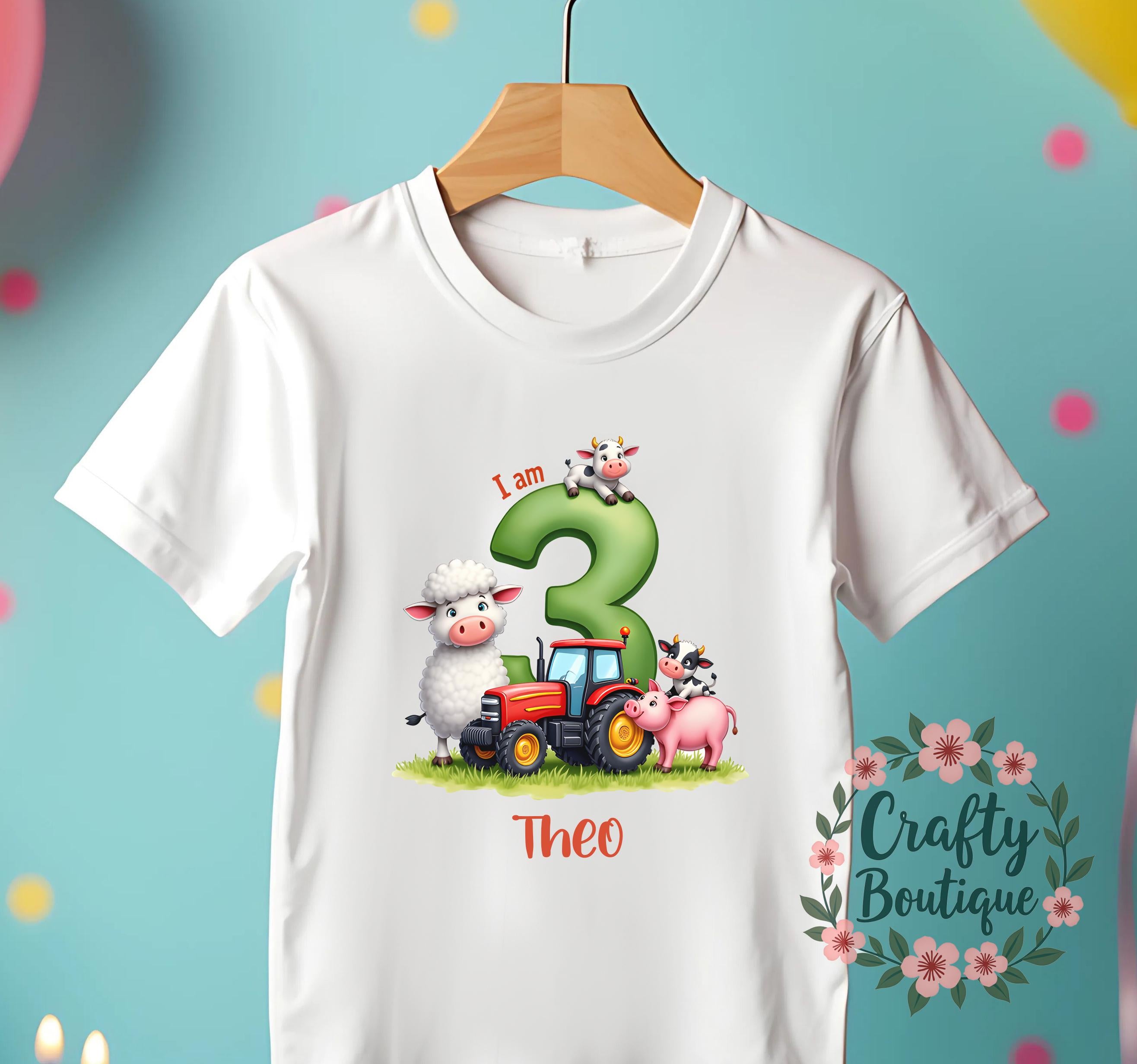 3rd Birthday Tshirt, Boys Birthday Outfit, Third Birthday Shirt, Farm Tractor Gift, I am Three Tee, Personalized Farm Birthday Tee   1445