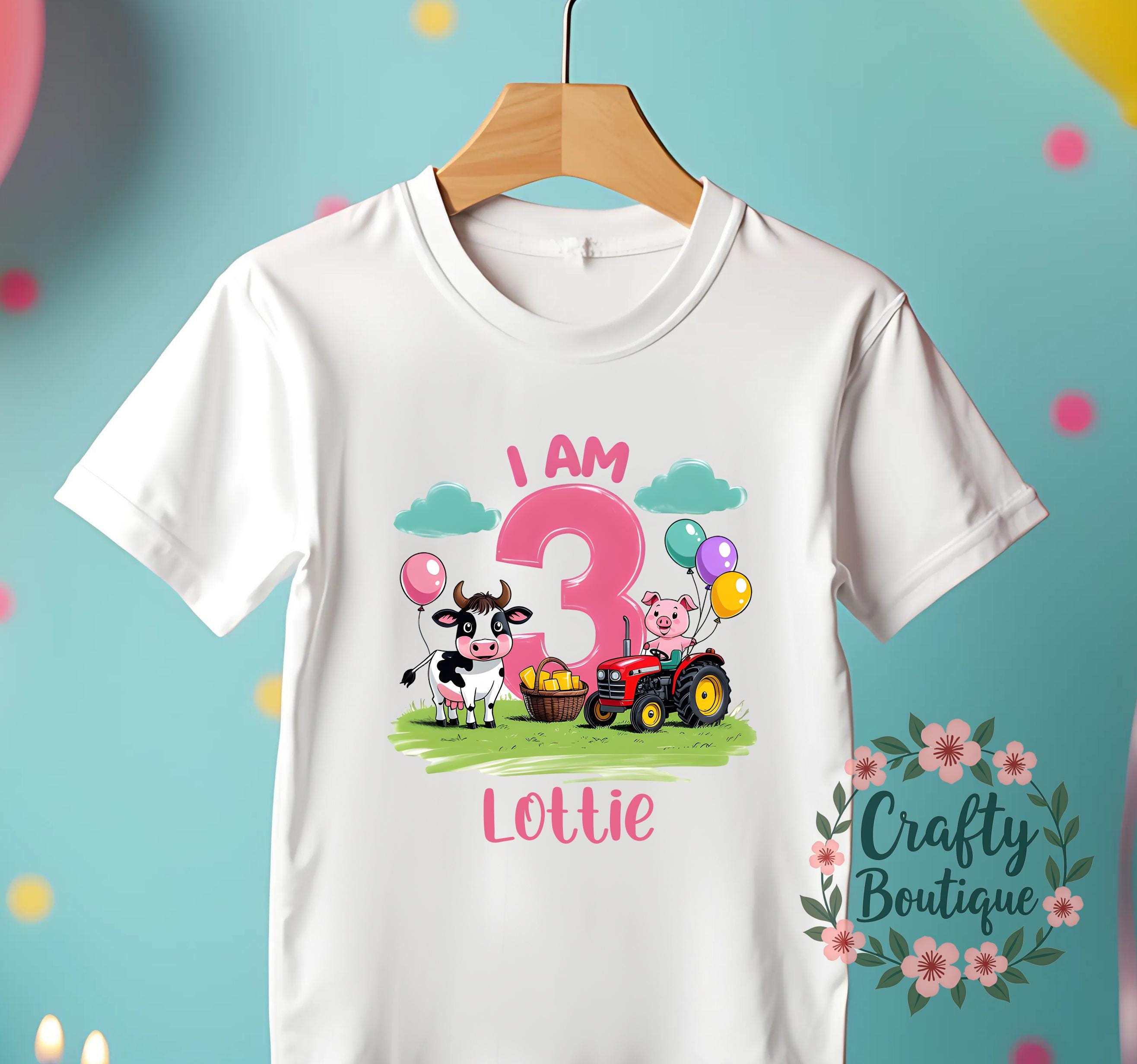 3rd Birthday Tshirt, Girls Birthday Outfit, Third Birthday Shirt, Farm Tractor Gift, I am Three Tee, Personalized Farm Birthday Tee   1450