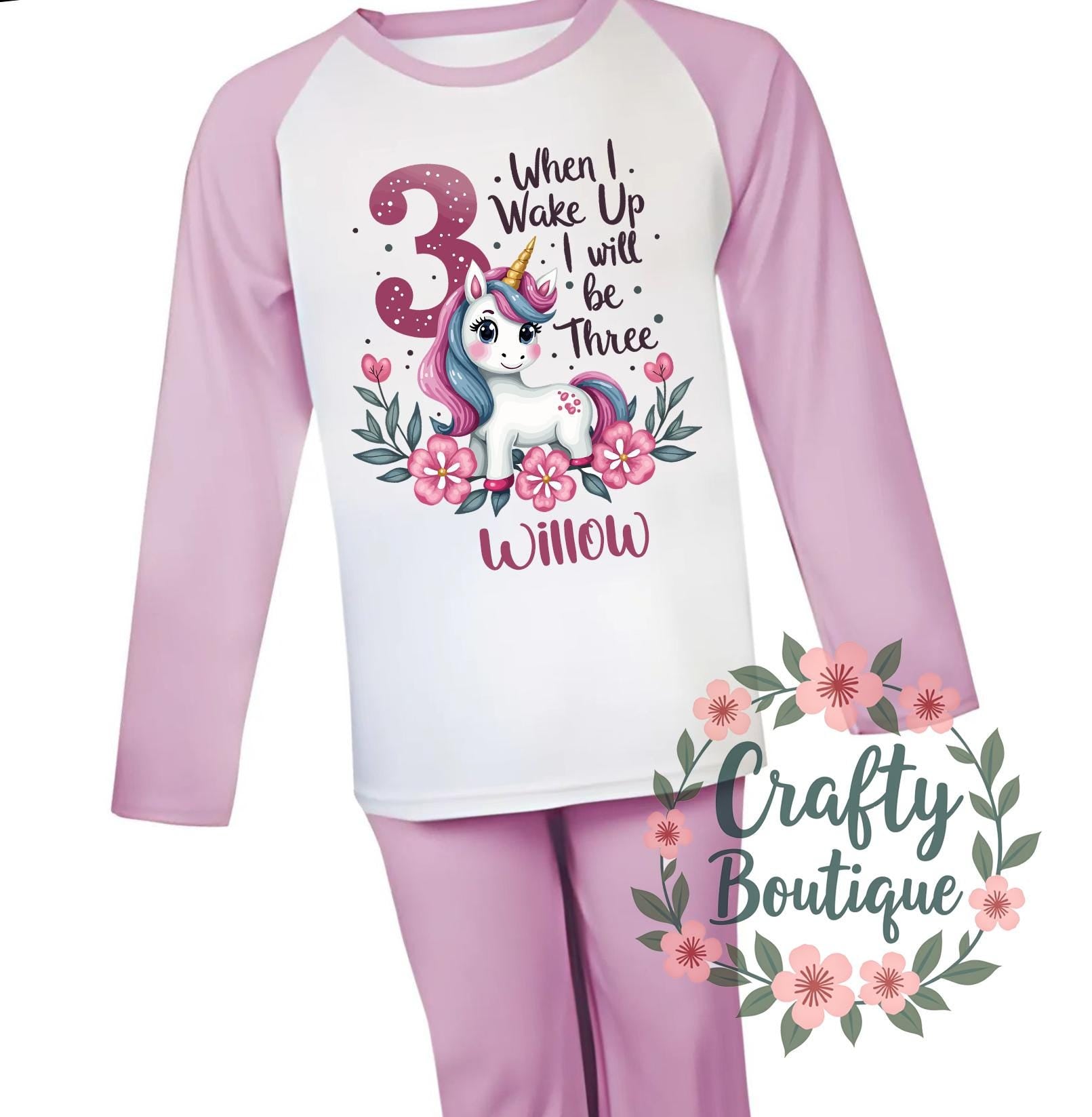 3 Year Old Girls Birthday PJs, 3rd Birthday Tshirt, When I Wake Up I Will Be 3, Unicorn Theme Pajamas, I am Three Shirt Gift   1386